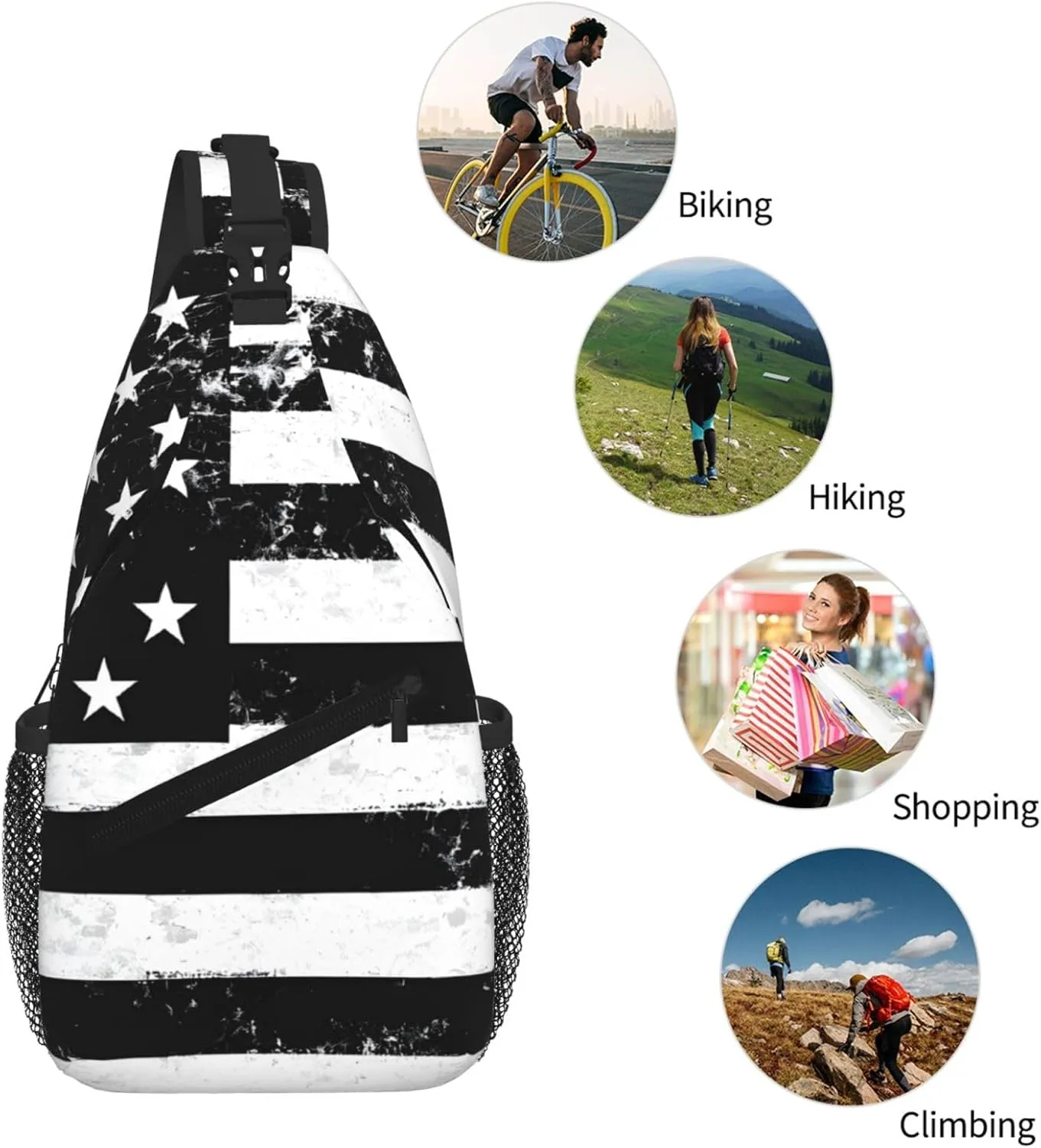 Black And White Flag Print Cross Chest Bag Diagonally For Short-Distance Travel And Daily Use