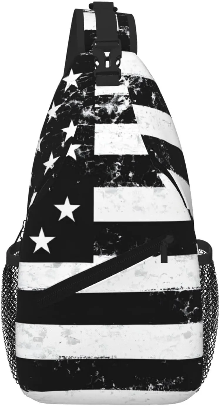 Black And White Flag Print Cross Chest Bag Diagonally For Short-Distance Travel And Daily Use