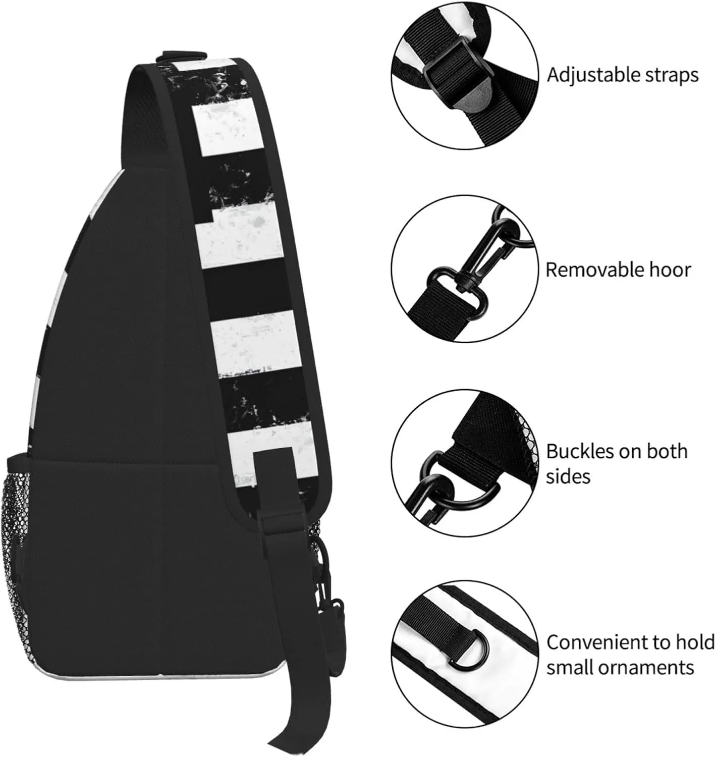 Black And White Flag Print Cross Chest Bag Diagonally For Short-Distance Travel And Daily Use