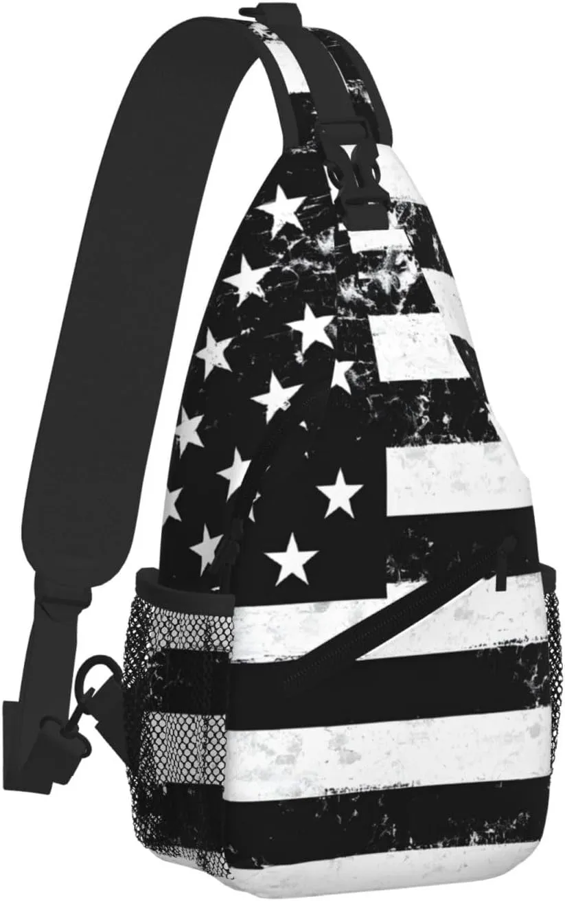 Black And White Flag Print Cross Chest Bag Diagonally For Short-Distance Travel And Daily Use