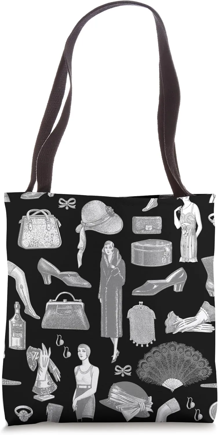 black gray art deco 1920s flapper glamour feminine antique Tote Bag