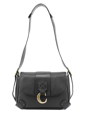 Black Leather C Crossbody Bag