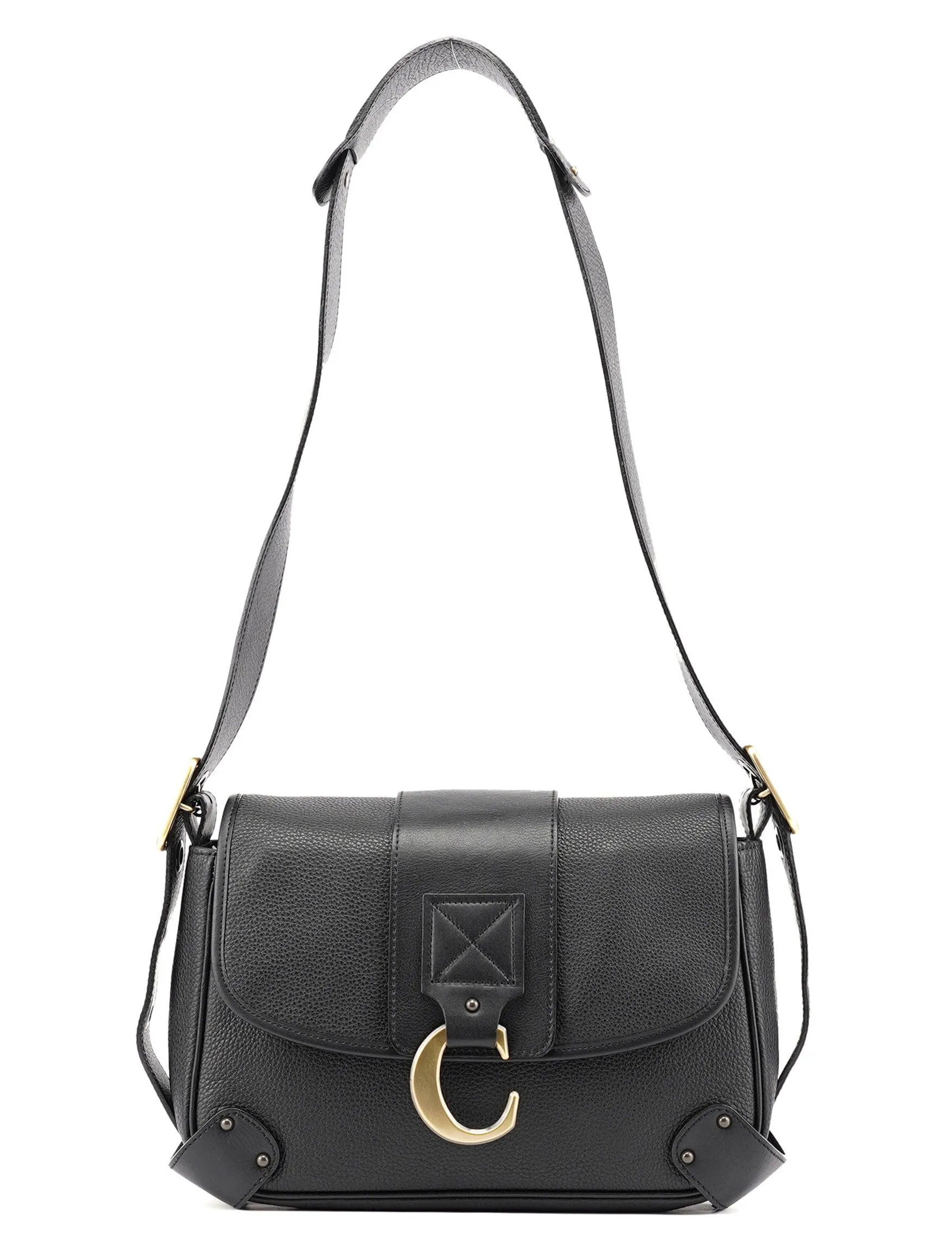 Black Leather C Crossbody Bag