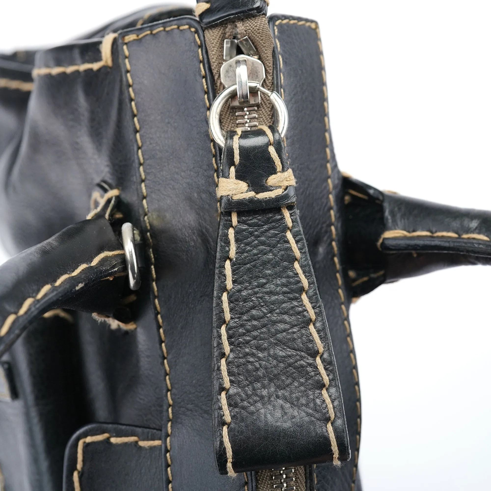 Black Leather Edith 2-Way Tote Bag