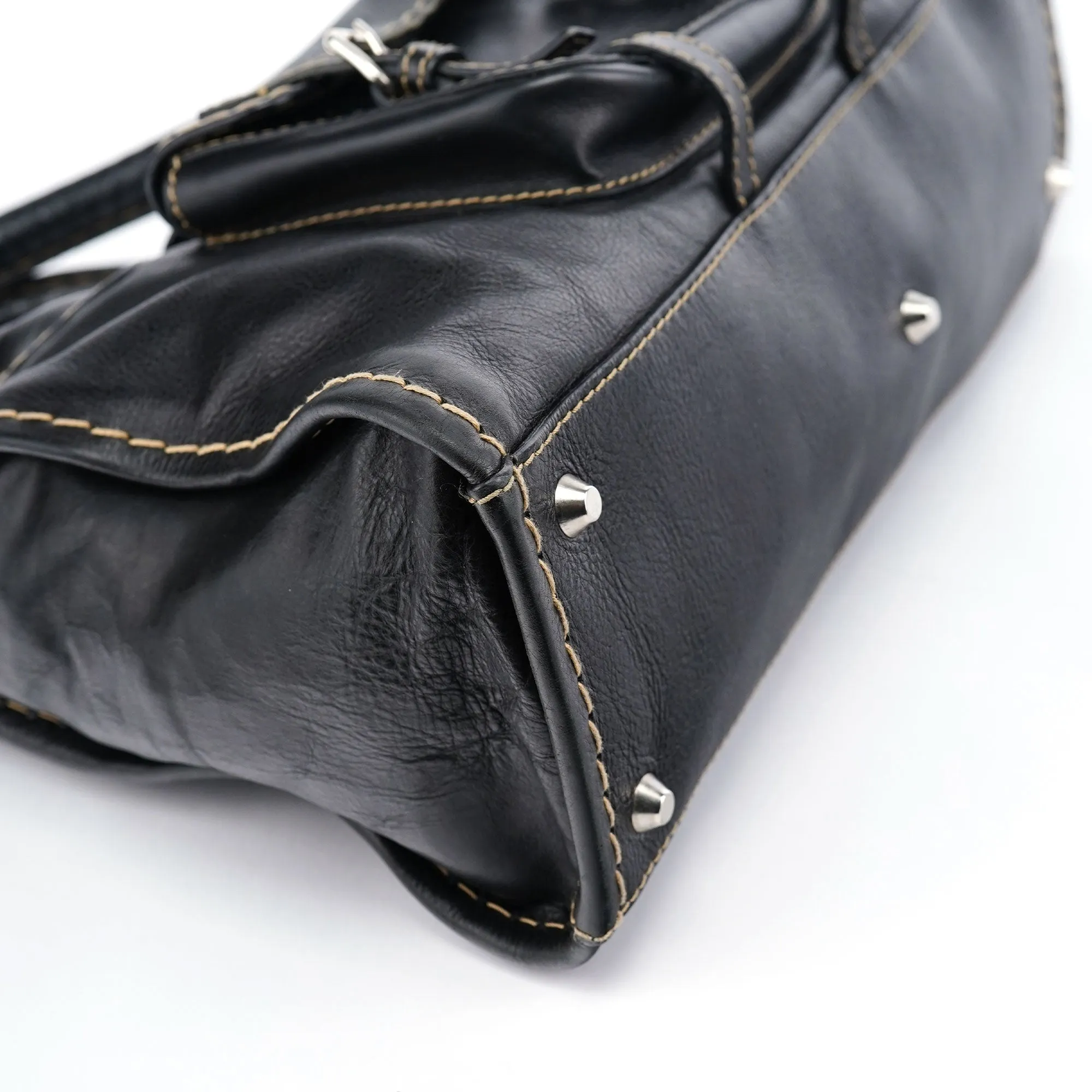 Black Leather Edith 2-Way Tote Bag