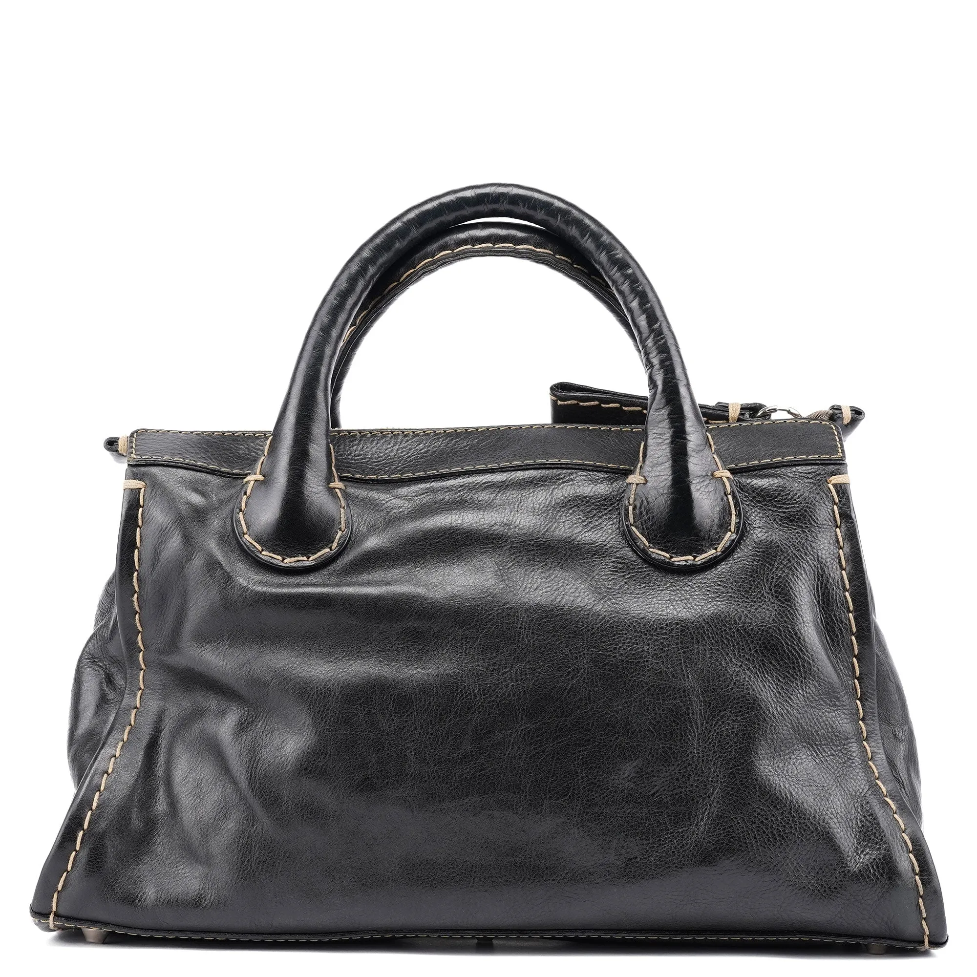 Black Leather Edith 2-Way Tote Bag