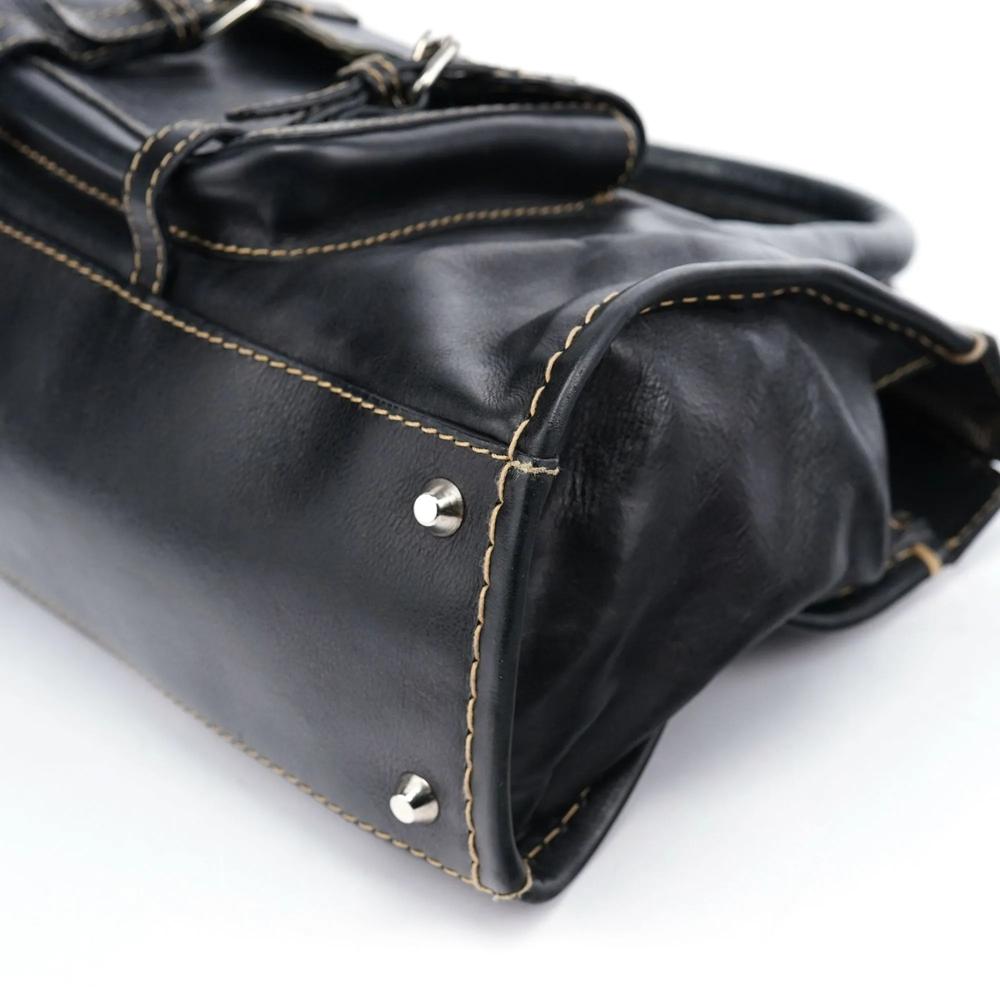 Black Leather Edith 2-Way Tote Bag