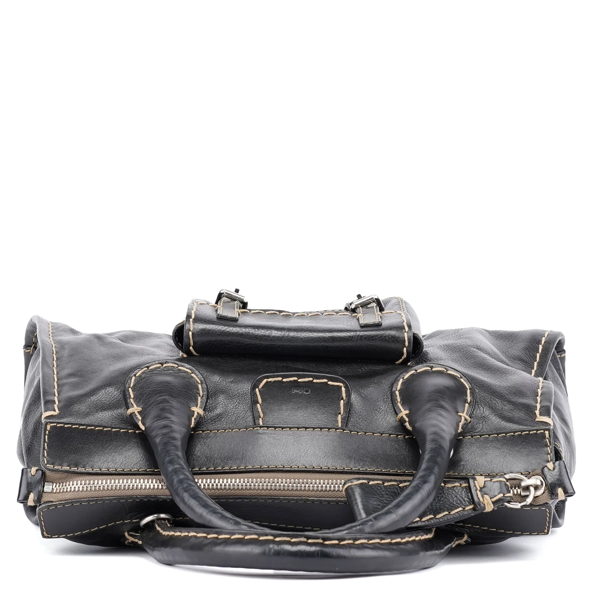 Black Leather Edith 2-Way Tote Bag