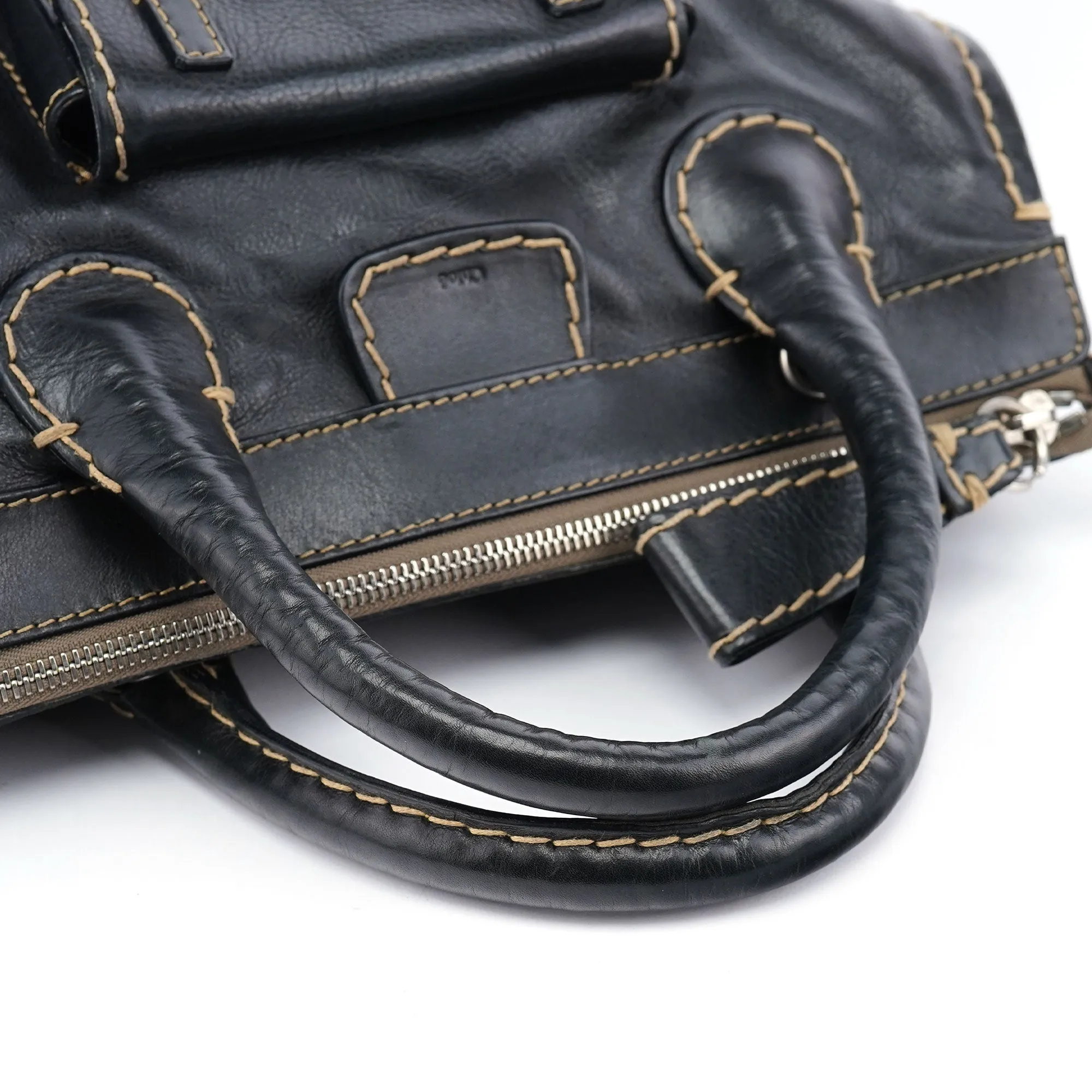 Black Leather Edith 2-Way Tote Bag