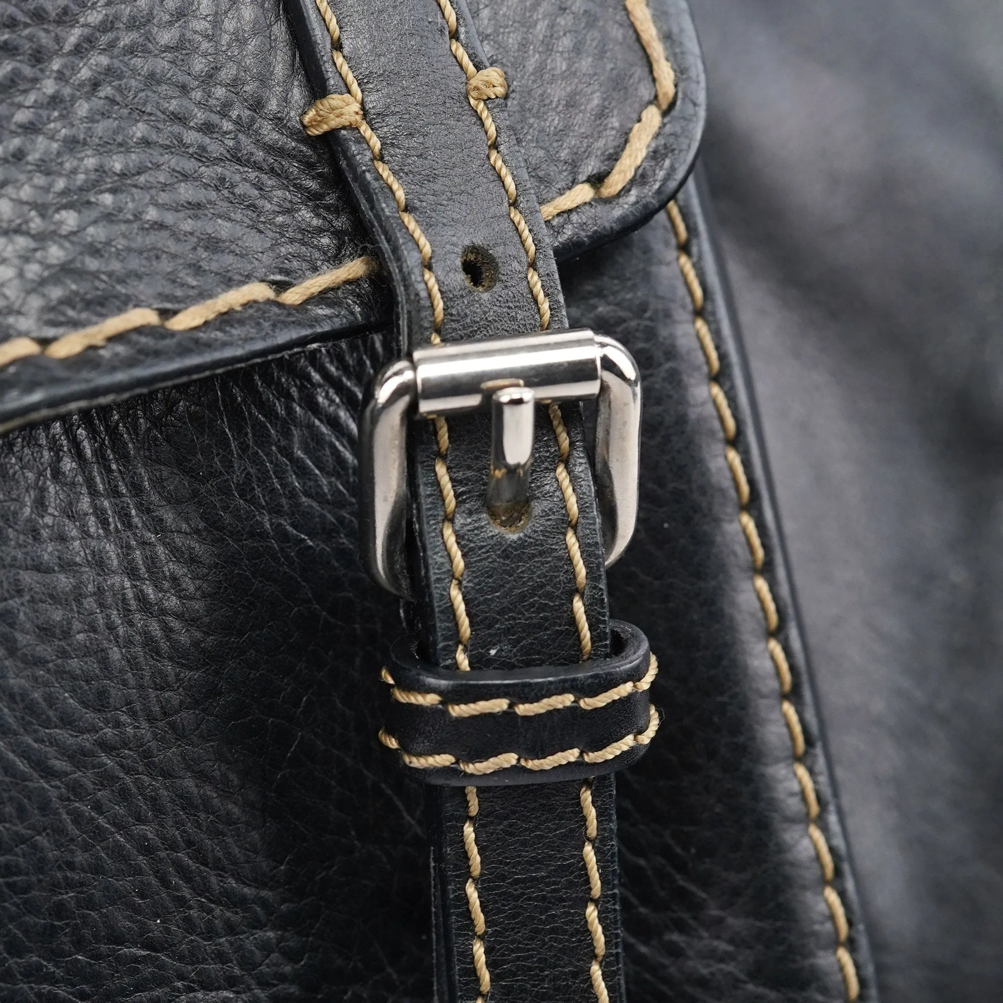 Black Leather Edith 2-Way Tote Bag