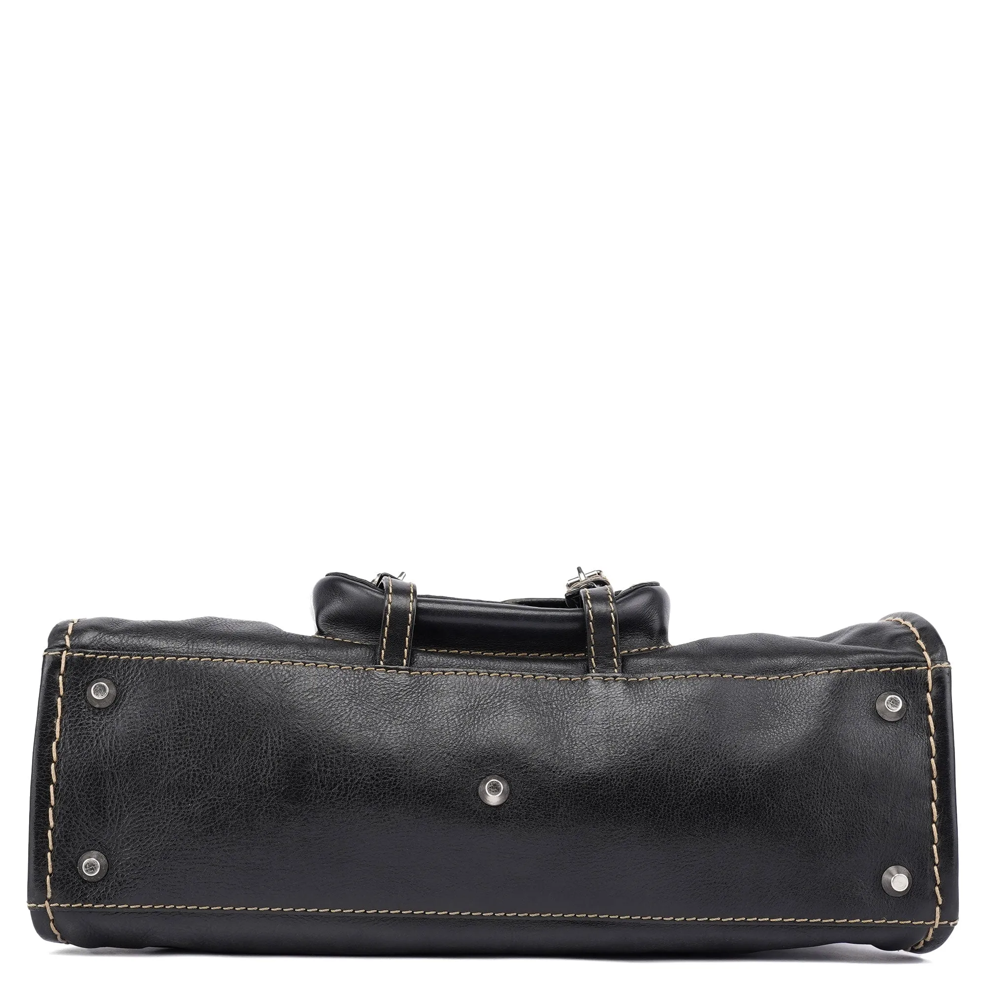 Black Leather Edith 2-Way Tote Bag