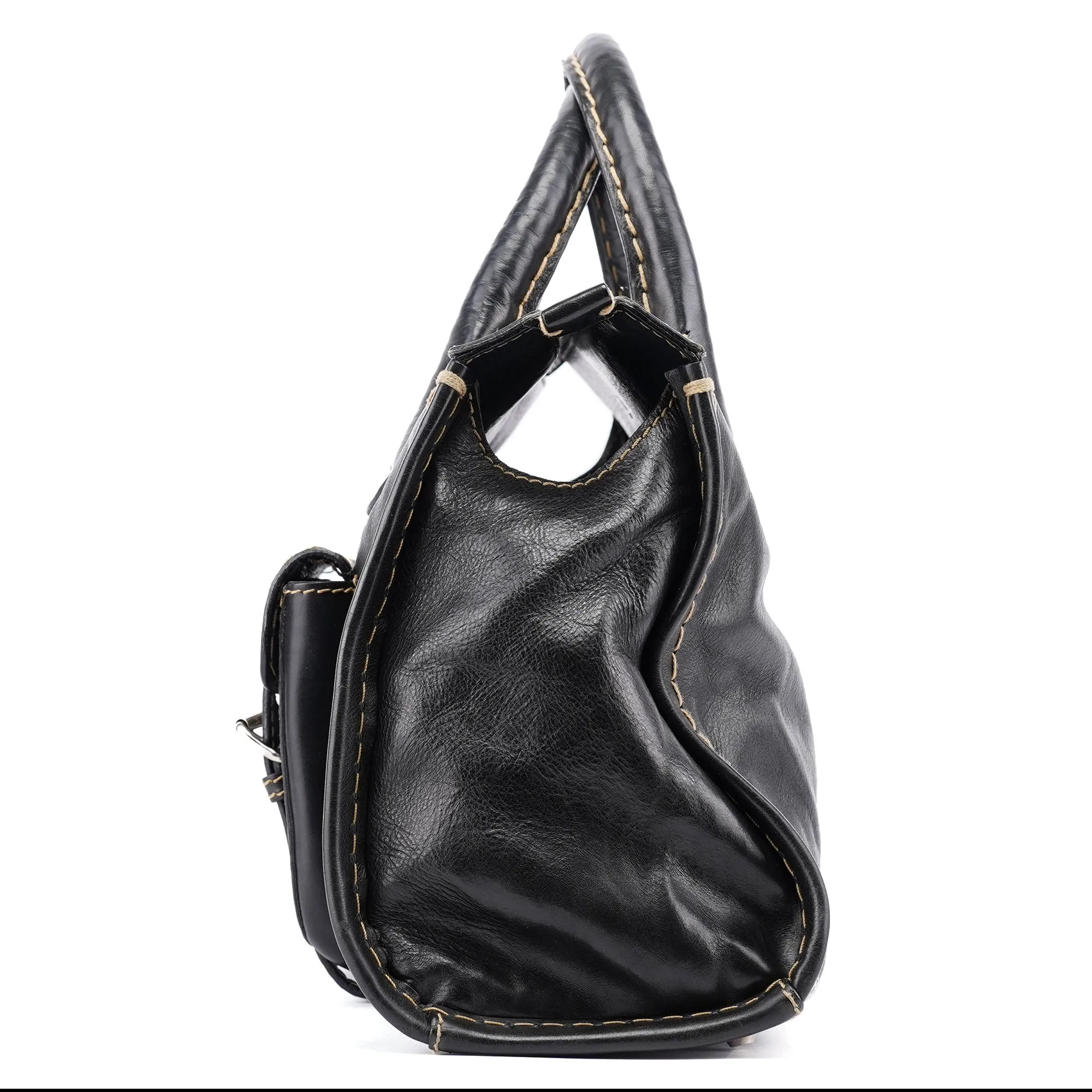 Black Leather Edith 2-Way Tote Bag
