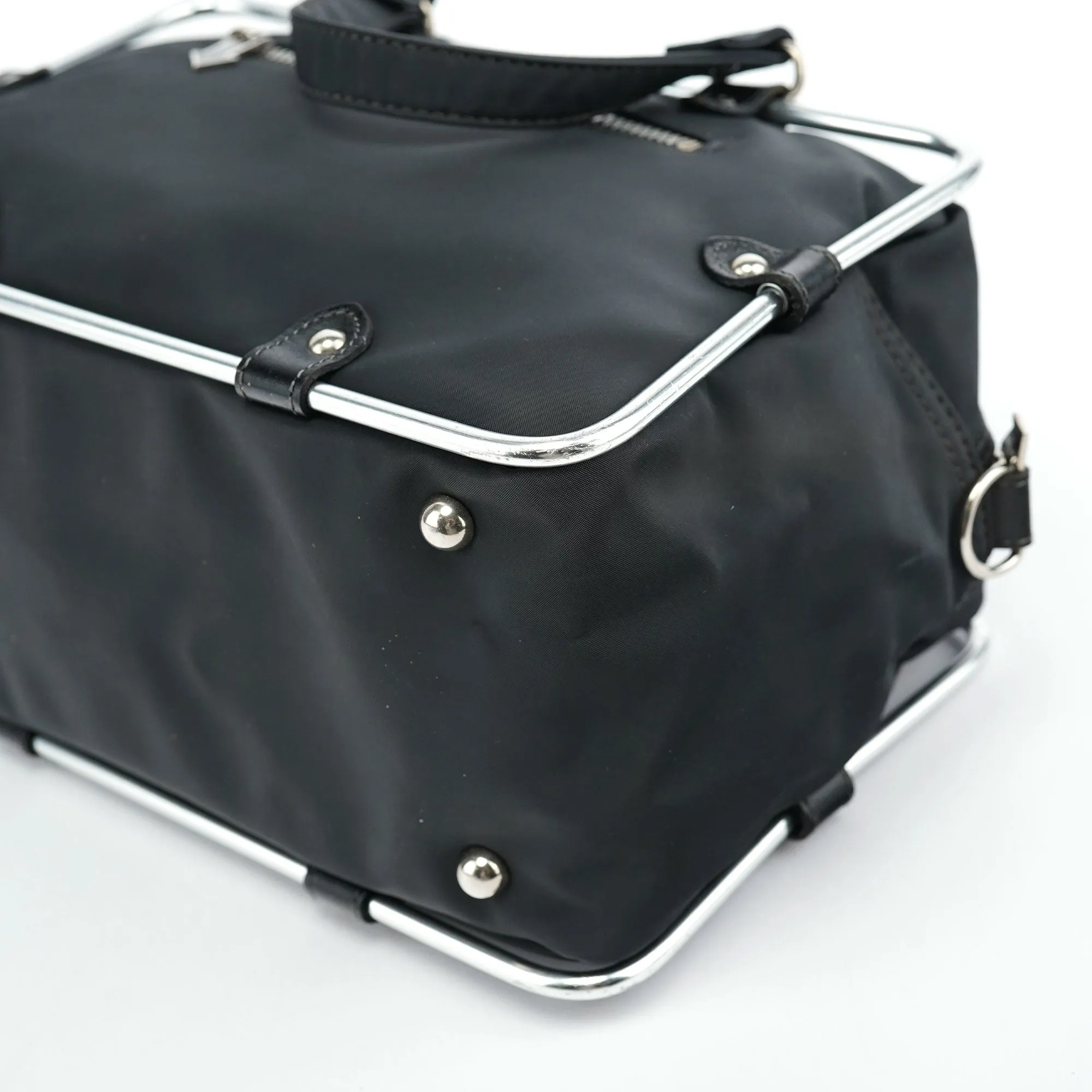 Black Nylon Pipe Frame Tote Bag