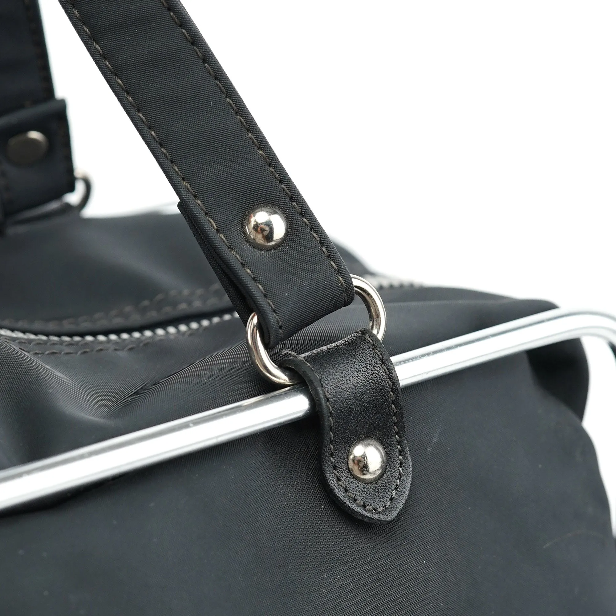 Black Nylon Pipe Frame Tote Bag