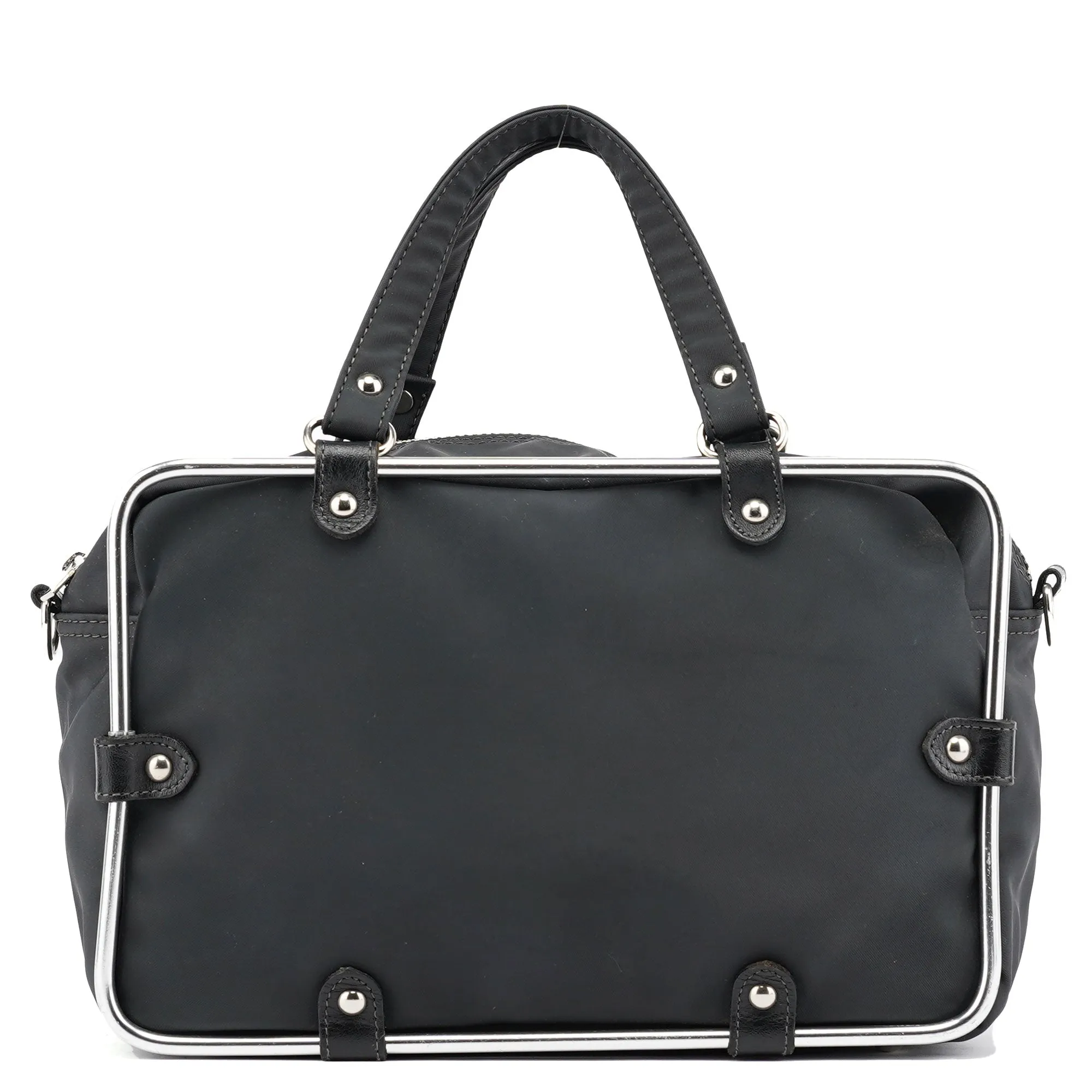 Black Nylon Pipe Frame Tote Bag