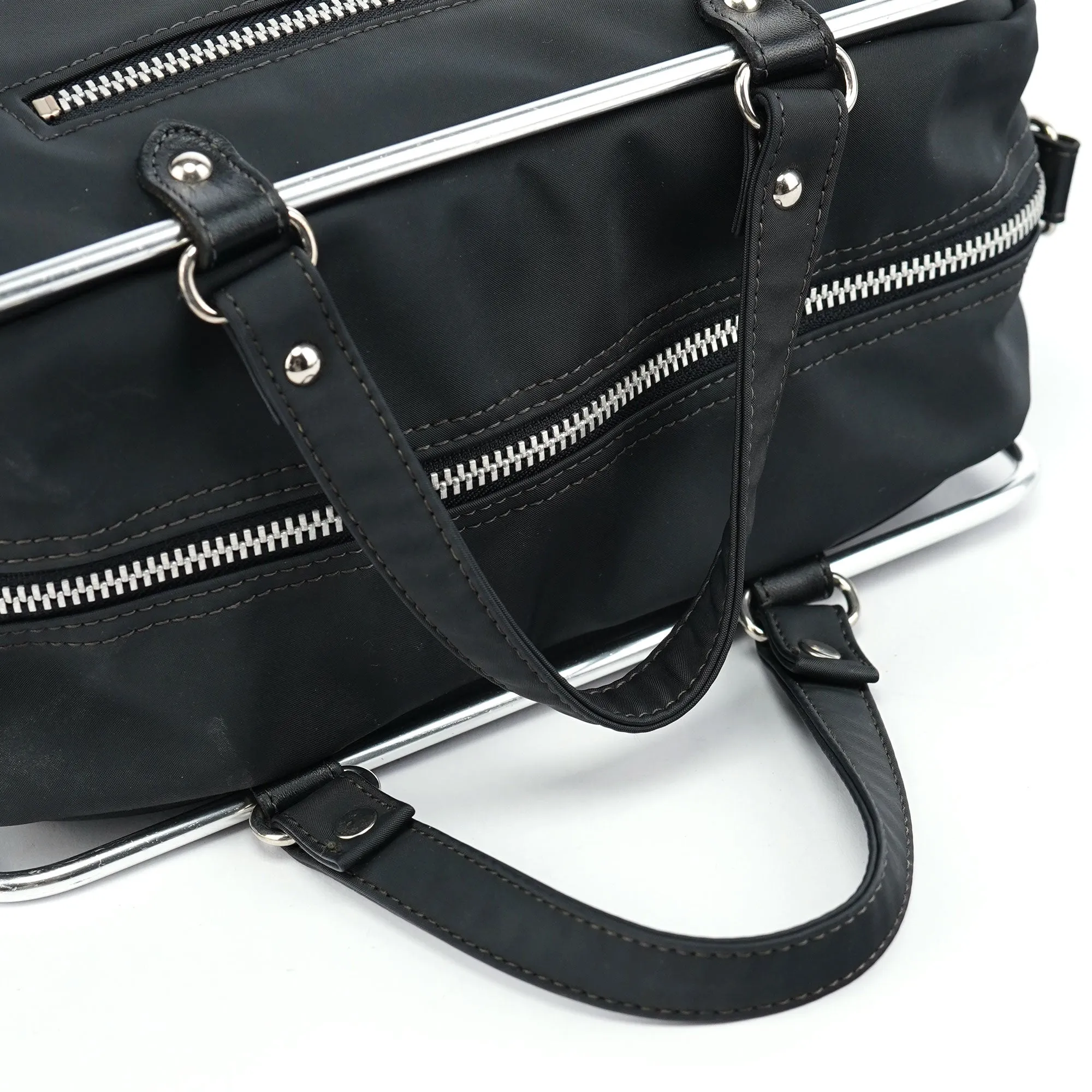 Black Nylon Pipe Frame Tote Bag