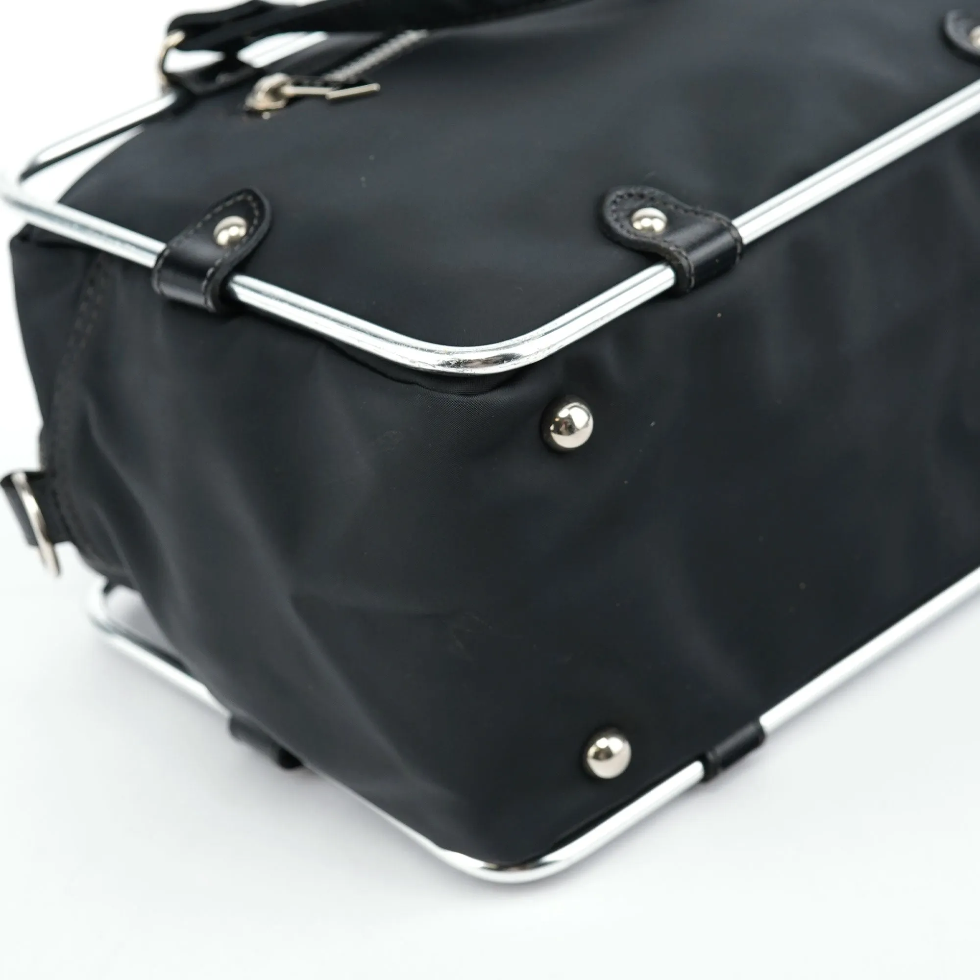 Black Nylon Pipe Frame Tote Bag