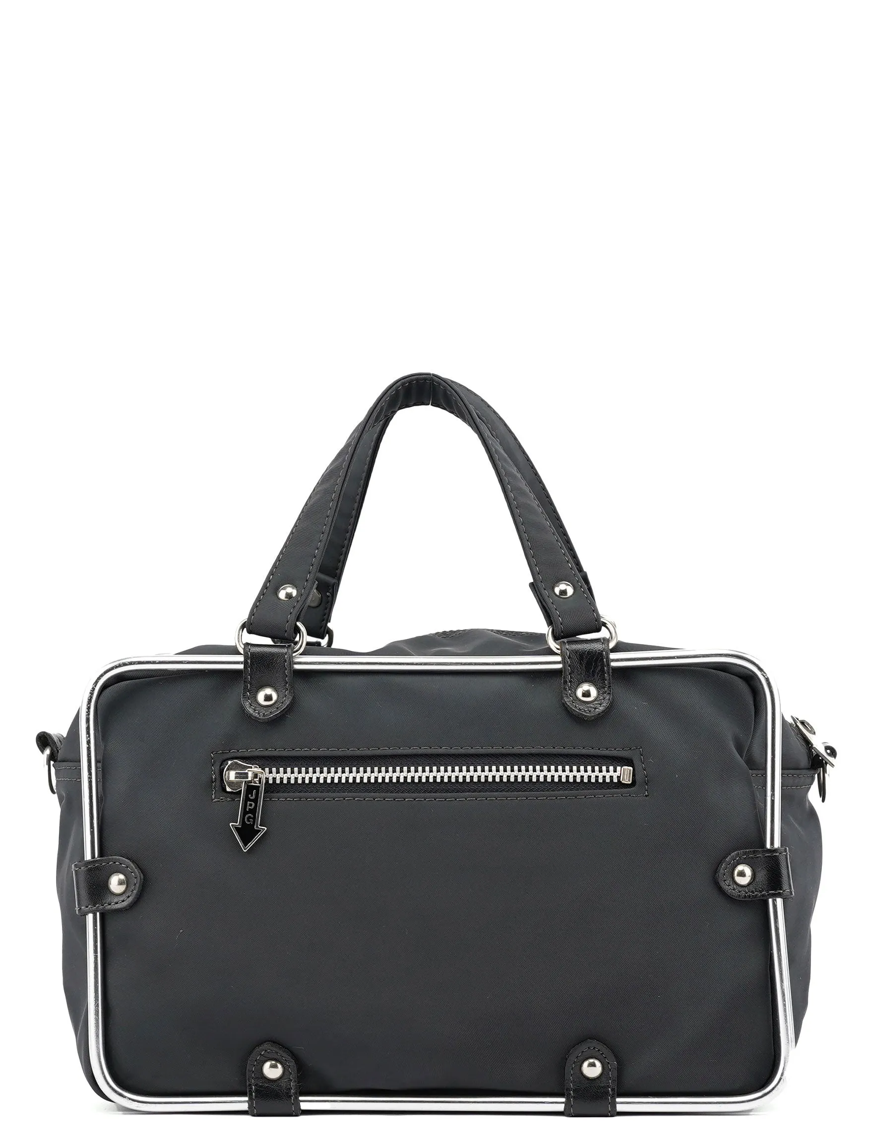 Black Nylon Pipe Frame Tote Bag
