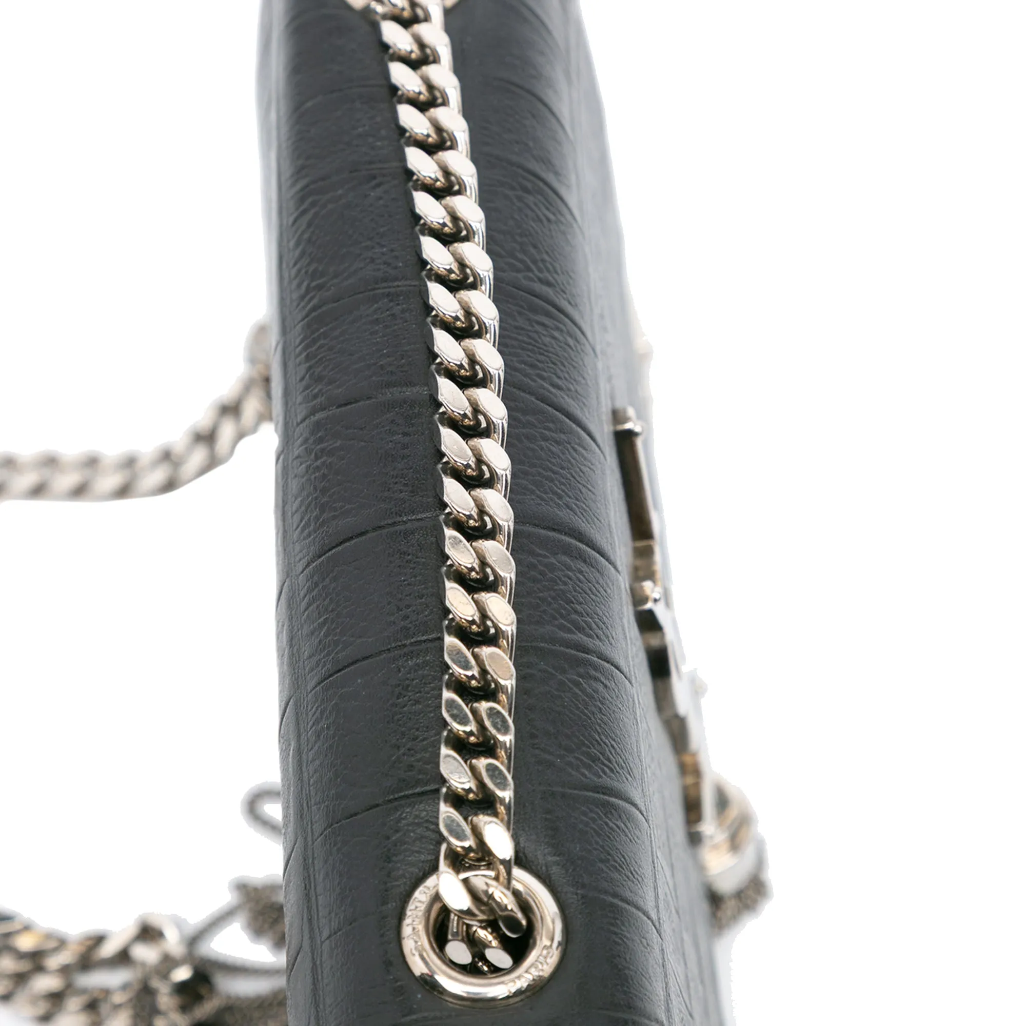 Black Saint Laurent Mini Croc Embossed Kate Tassel Crossbody