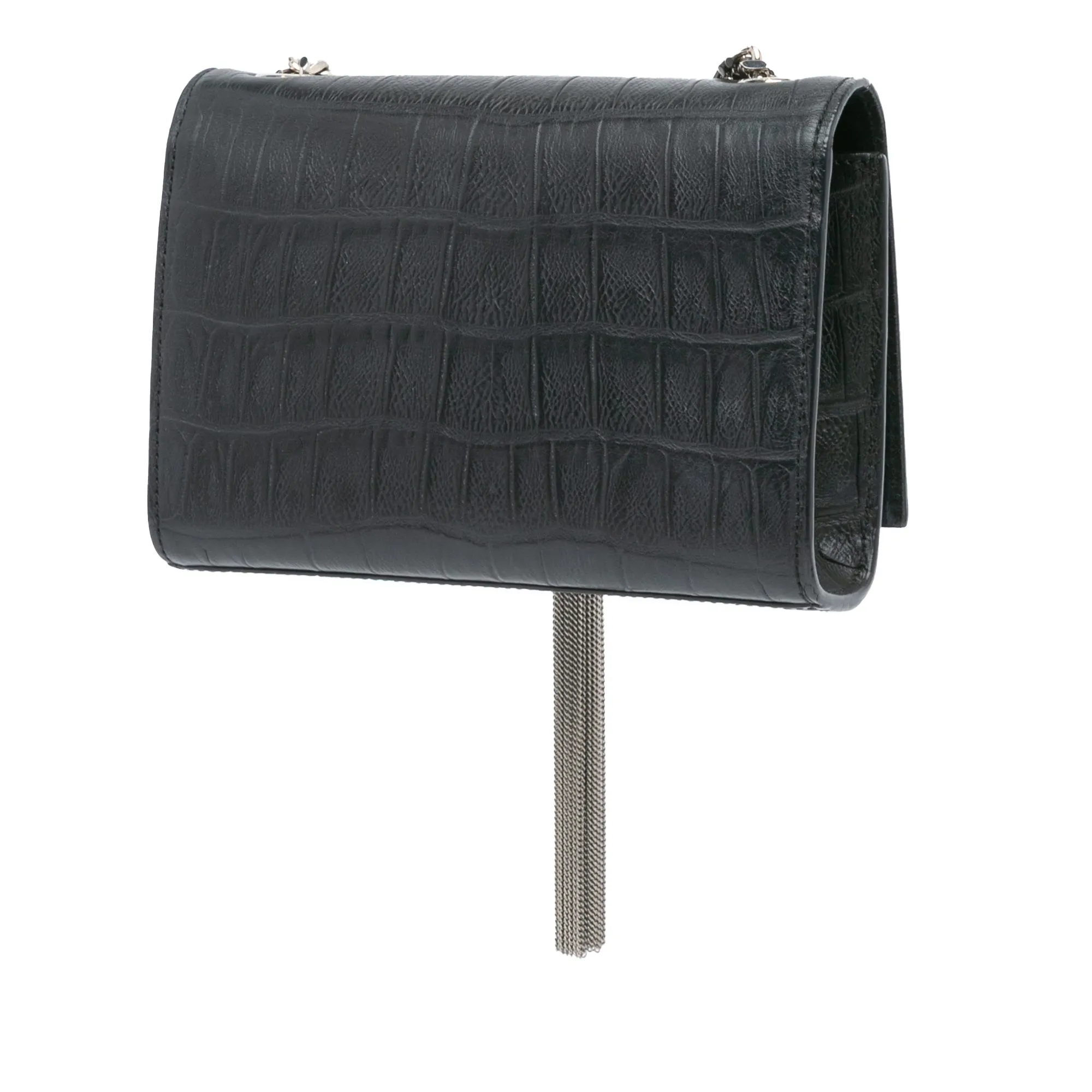 Black Saint Laurent Mini Croc Embossed Kate Tassel Crossbody