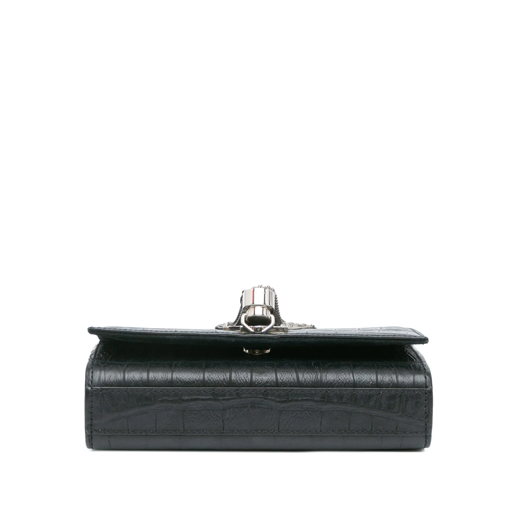 Black Saint Laurent Mini Croc Embossed Kate Tassel Crossbody