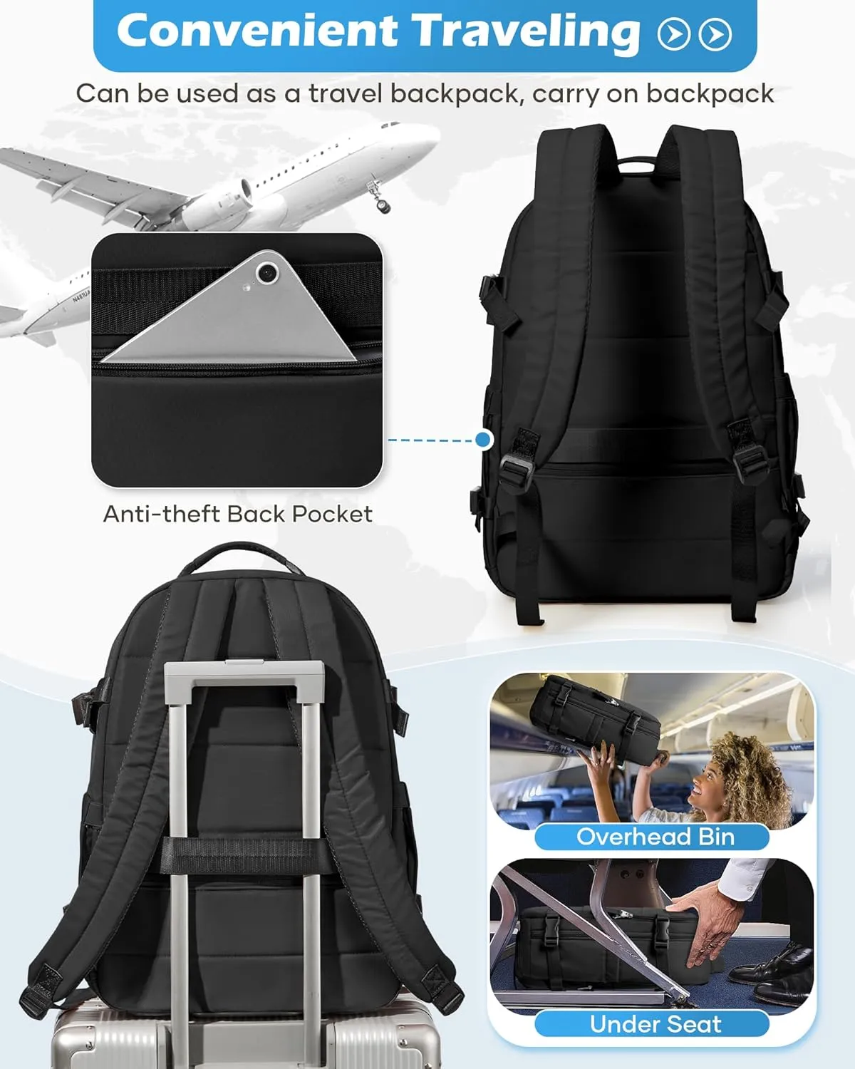 Black Vacuum Backpack With Pump,Travel Laptop Backpacks For Women Men,Airback Backpacks With Vacuum Compression Bags Seal Packing,Carry On Backpack, Personal Item Travel Bag