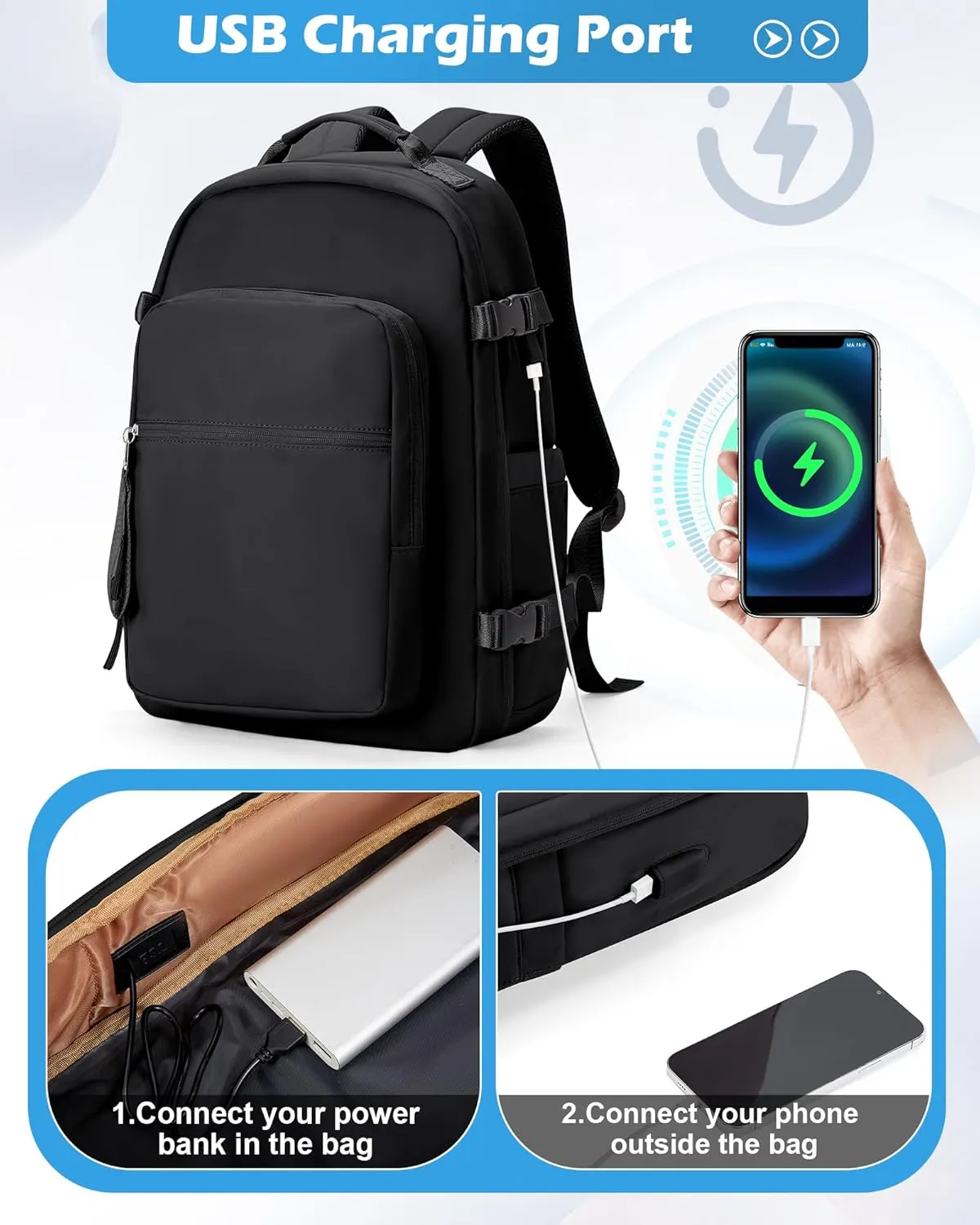 Black Vacuum Backpack With Pump,Travel Laptop Backpacks For Women Men,Airback Backpacks With Vacuum Compression Bags Seal Packing,Carry On Backpack, Personal Item Travel Bag