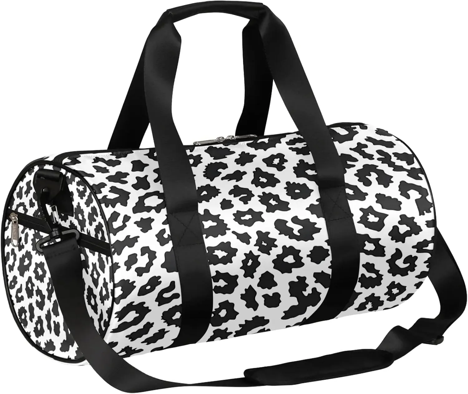 Black White Leopard Seamless Pattern Sports Gym Bag for Men Women Lightweight Travel Duffle Bag with Shoulder Strap Waterproof Carry On Weekender Overnight Bag for Travel Sports Gym