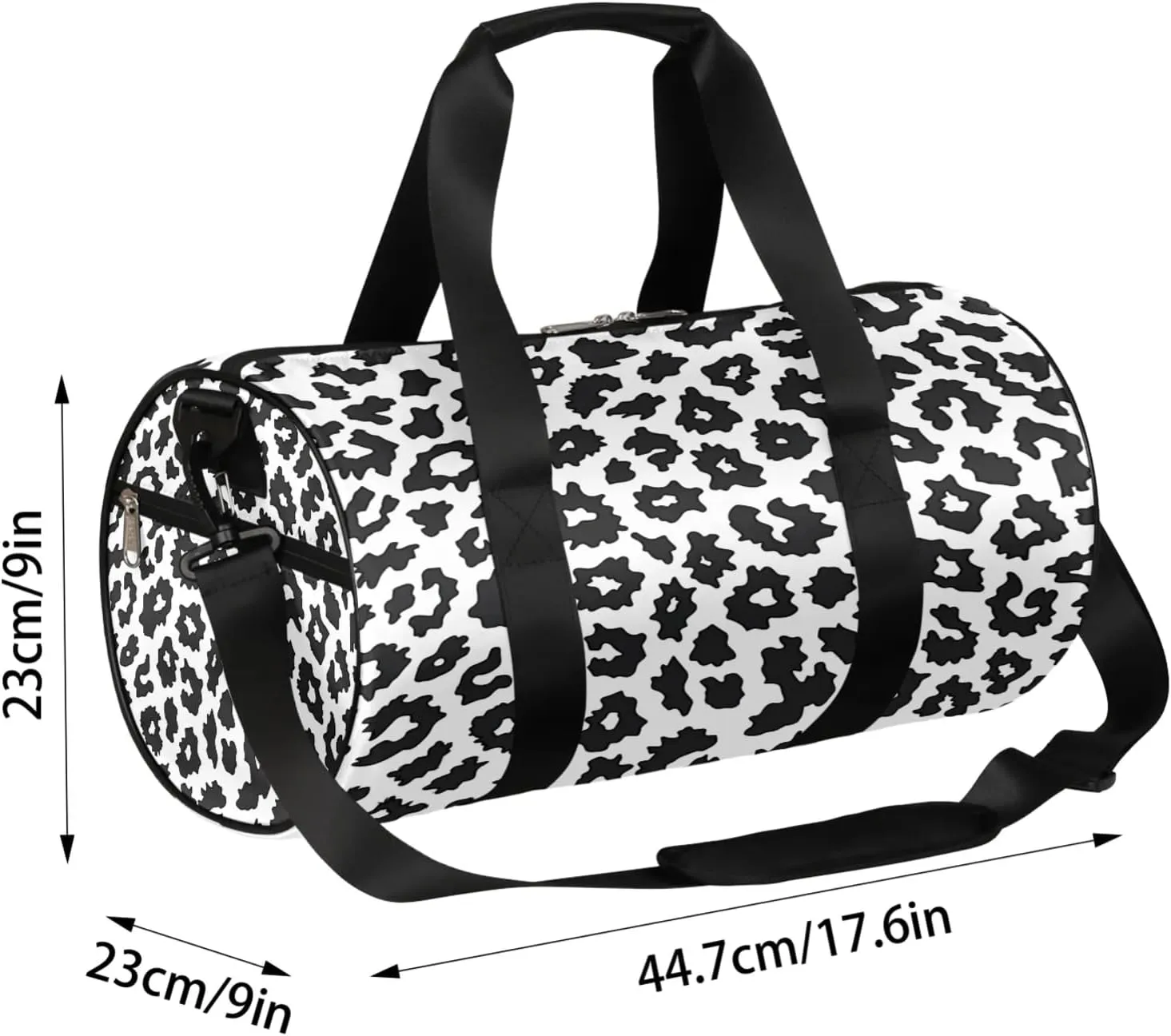 Black White Leopard Seamless Pattern Sports Gym Bag for Men Women Lightweight Travel Duffle Bag with Shoulder Strap Waterproof Carry On Weekender Overnight Bag for Travel Sports Gym