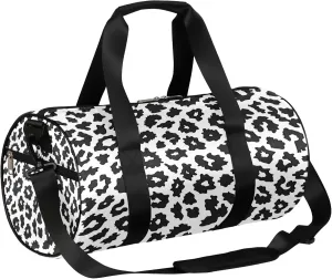 Black White Leopard Seamless Pattern Sports Gym Bag for Men Women Lightweight Travel Duffle Bag with Shoulder Strap Waterproof Carry On Weekender Overnight Bag for Travel Sports Gym