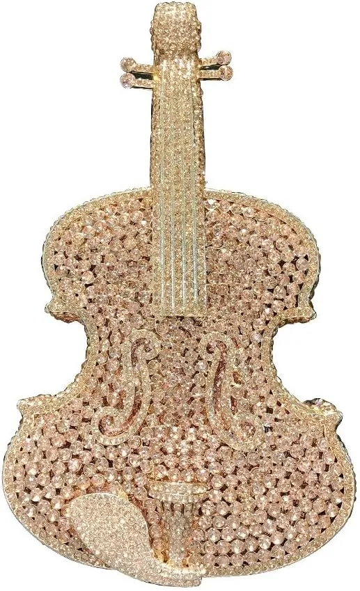 Bling Crossbody Purses and Handbags Rhinestone Diamond Clutch Purses for Women Shoulder Bag for Wedding Violin Champagne
