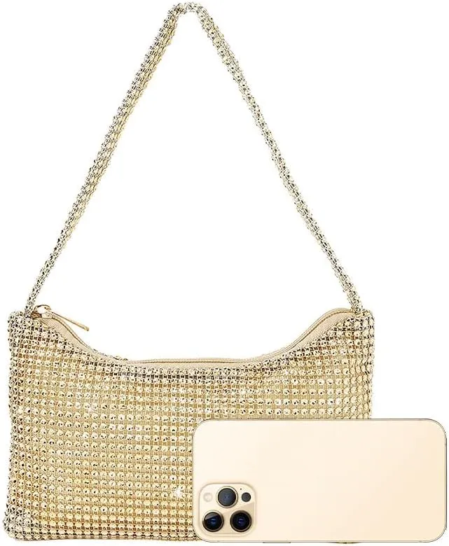 Bling Under the Arm Purse Shoulder Bag Bling Purses Rhinestones Women's Evening Handbag for Wedding Party Shopping Gold