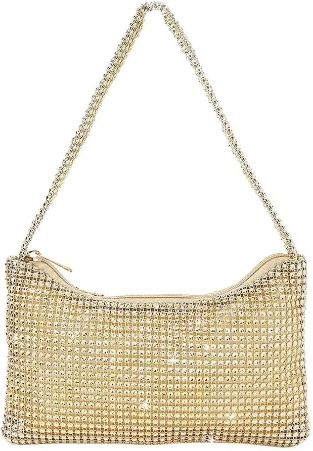 Bling Under the Arm Purse Shoulder Bag Bling Purses Rhinestones Women's Evening Handbag for Wedding Party Shopping Gold