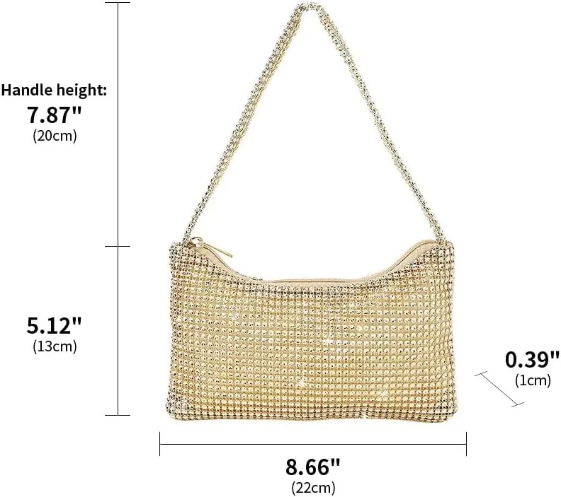 Bling Under the Arm Purse Shoulder Bag Bling Purses Rhinestones Women's Evening Handbag for Wedding Party Shopping Gold