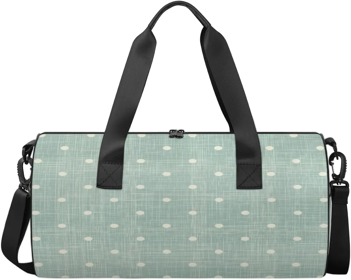 Blue Background Dots Sports Duffel Bag, Gym Tote Bag Waterproof Weekender Travel Bag for Overnight Travel Luggage Workout Women Men