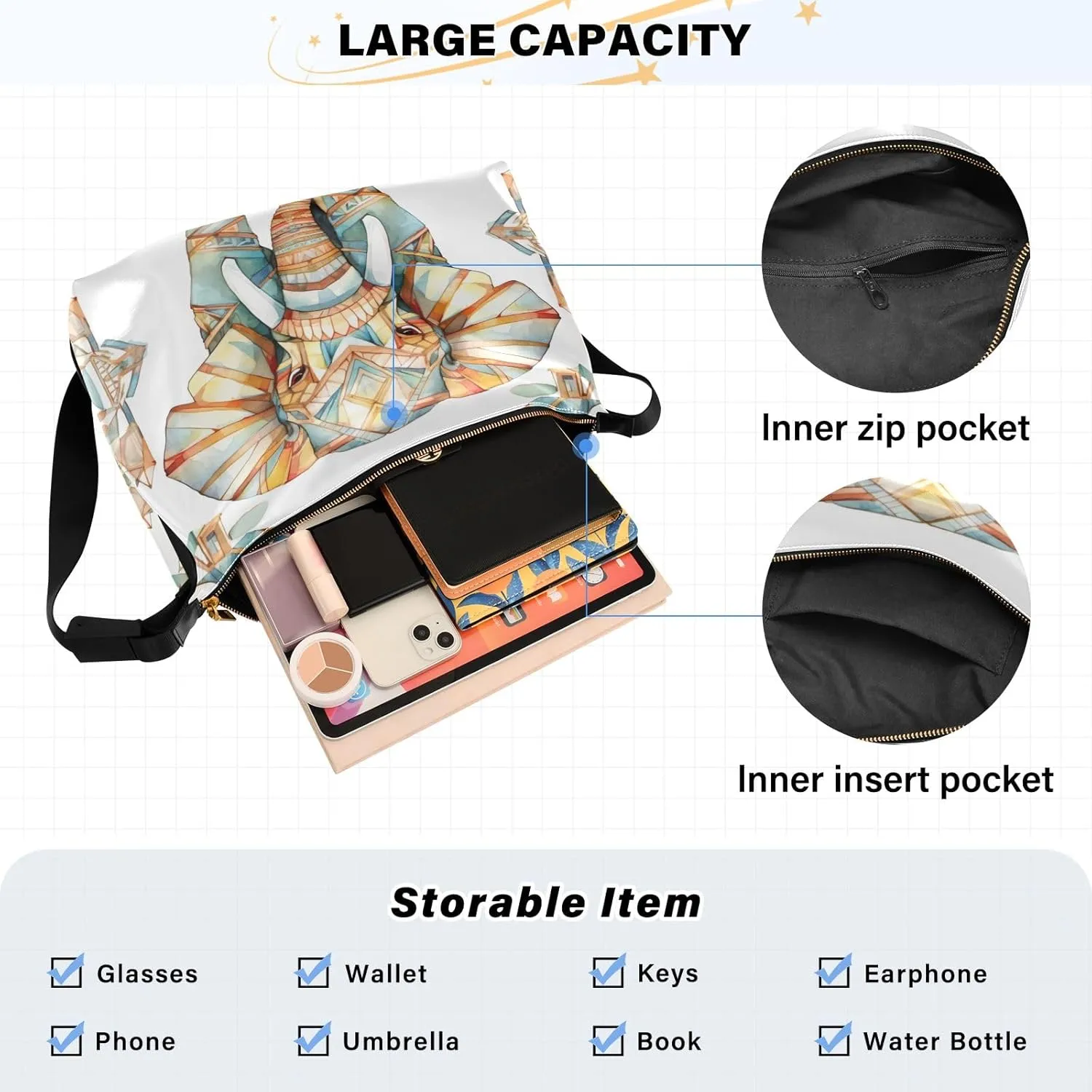 Blue Butterflies on White Woman Shoulder Bag, Vegan Crossbody Bag, Vegan Shoulder Bag