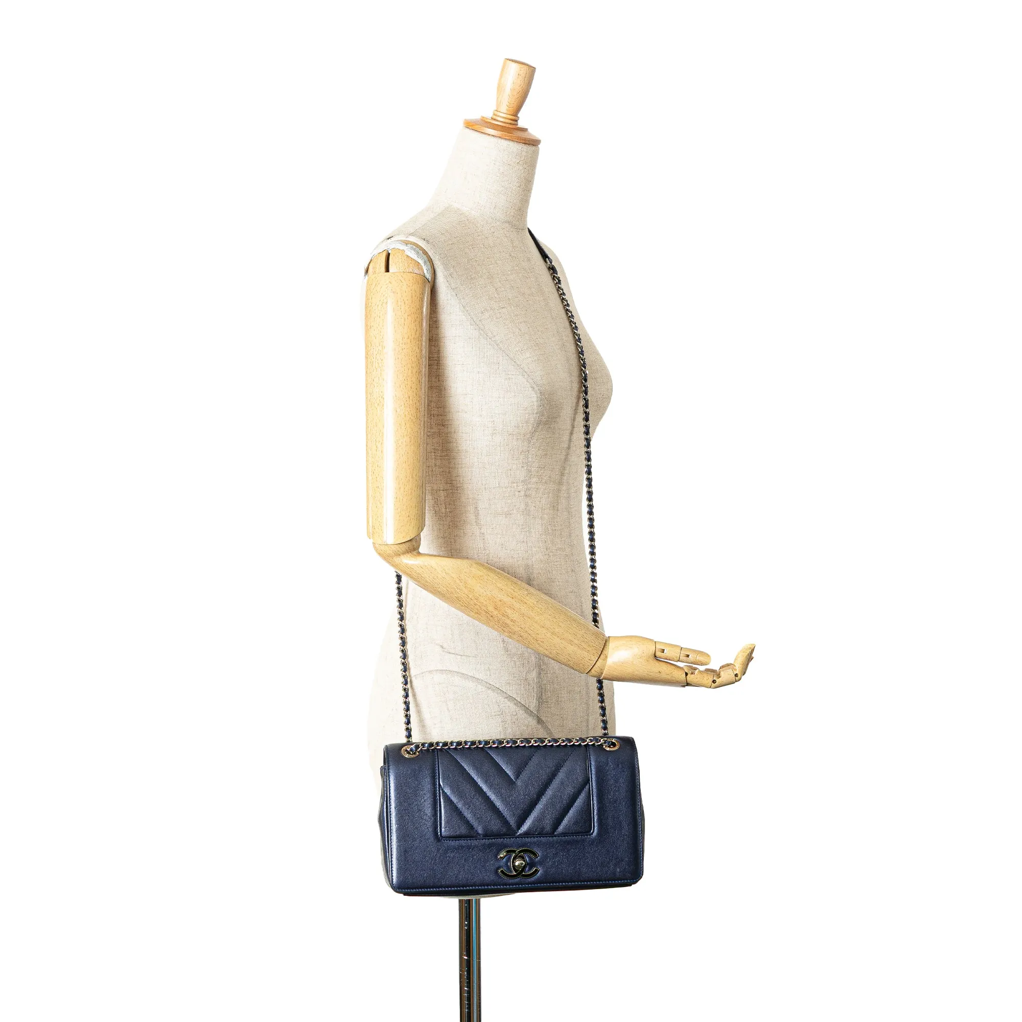Blue Chanel Medium Chevron Metallic Sheepskin Vintage Mademoiselle Flap Crossbody Bag
