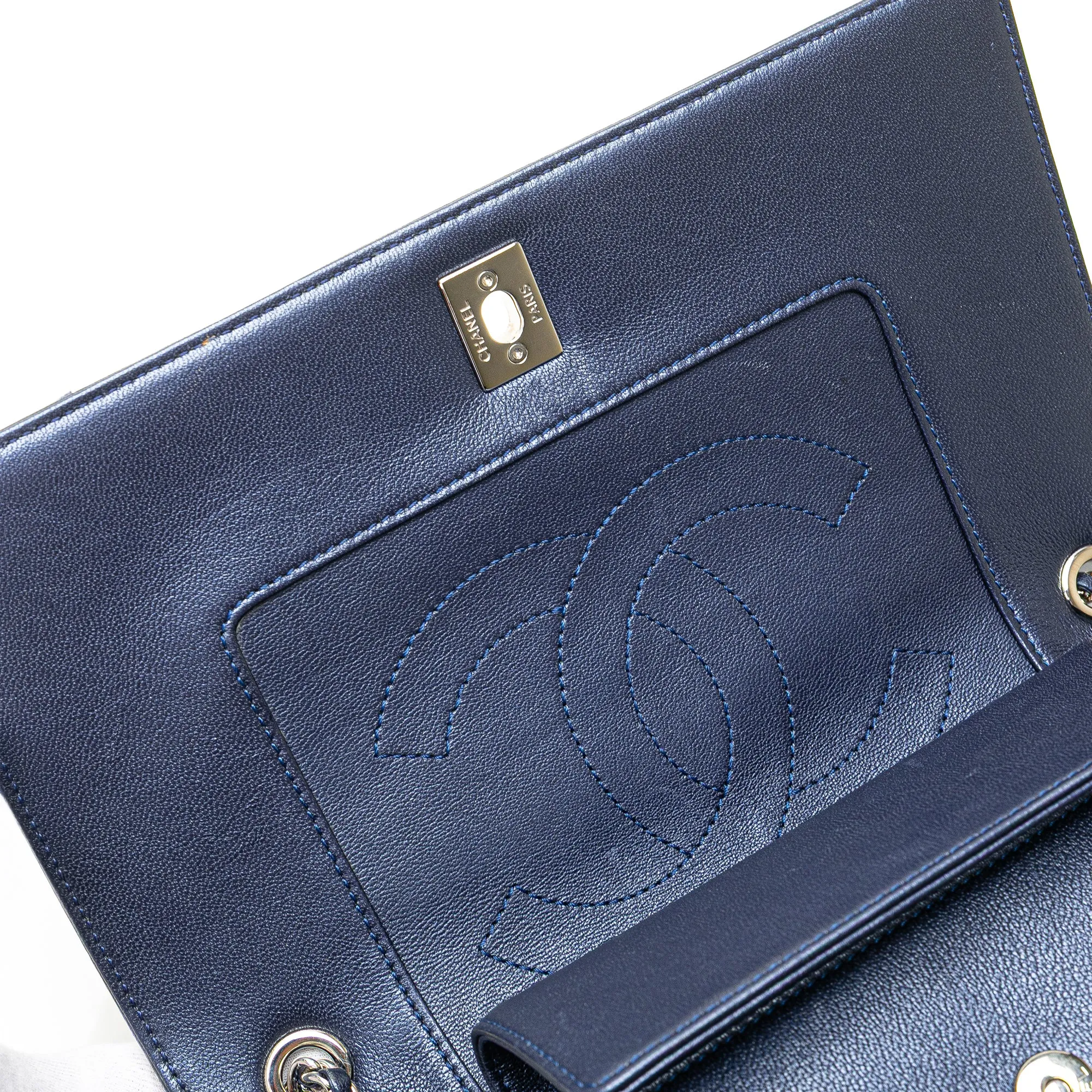 Blue Chanel Medium Chevron Metallic Sheepskin Vintage Mademoiselle Flap Crossbody Bag