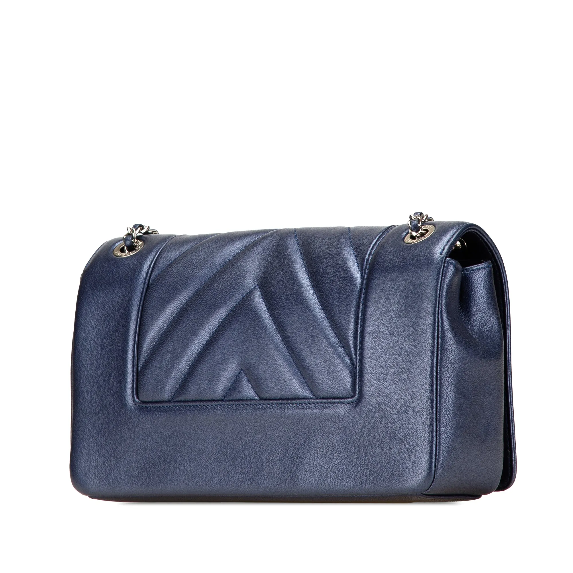Blue Chanel Medium Chevron Metallic Sheepskin Vintage Mademoiselle Flap Crossbody Bag