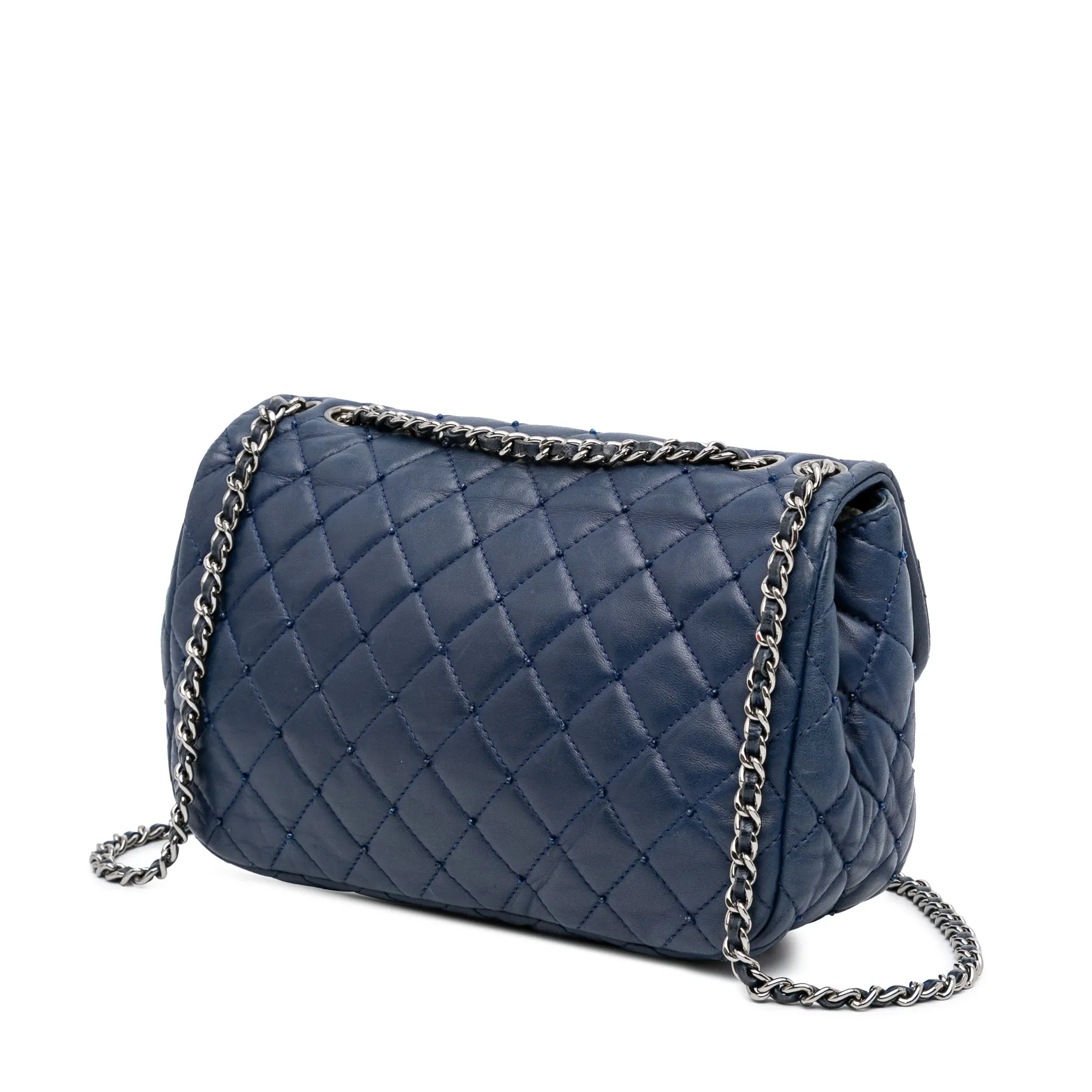 Blue Chanel Small Quilted Lambskin Beaded Single Flap Shoulder Bag