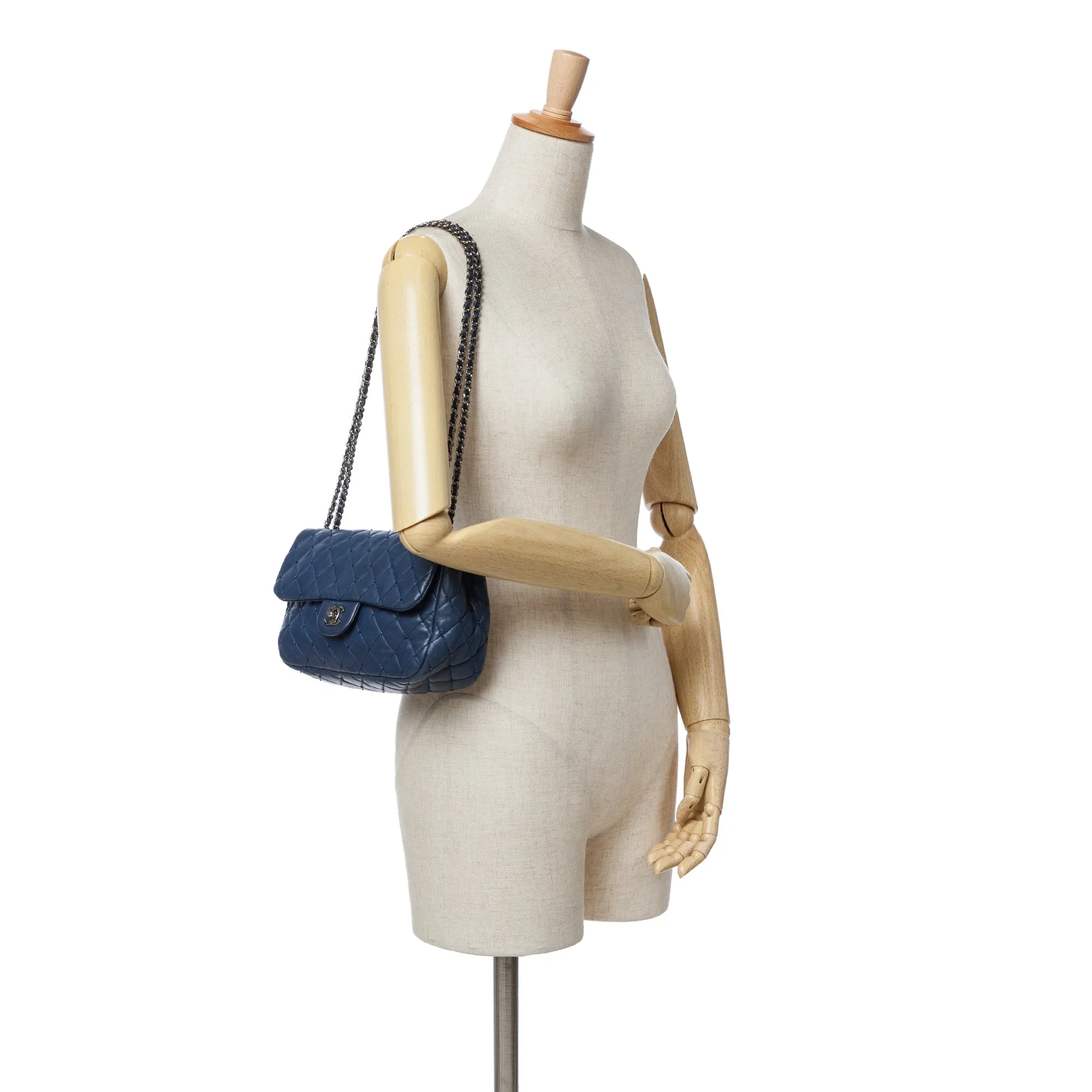 Blue Chanel Small Quilted Lambskin Beaded Single Flap Shoulder Bag
