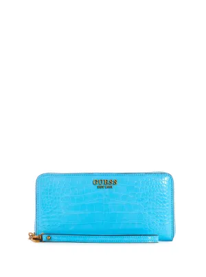 Blue Laurel Croco Large Wallet