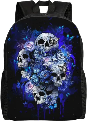 Blue Sugar Skull Backpack16.5 Inch - Water-Resistant High-Density Oxford Laptop Backpacks Stylish Design for Work Travel or Commute
