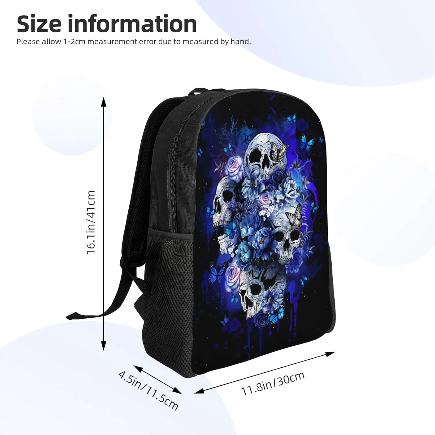 Blue Sugar Skull Backpack16.5 Inch - Water-Resistant High-Density Oxford Laptop Backpacks Stylish Design for Work Travel or Commute