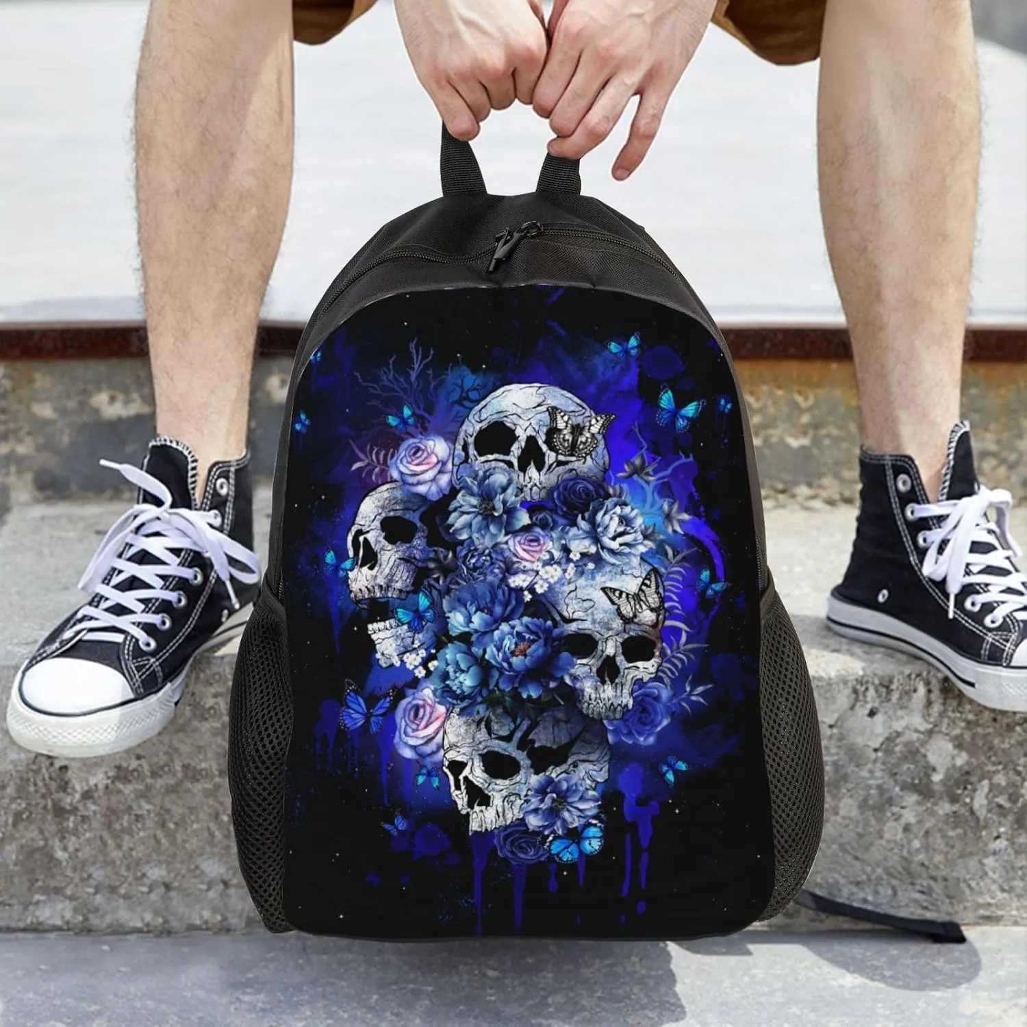 Blue Sugar Skull Backpack16.5 Inch - Water-Resistant High-Density Oxford Laptop Backpacks Stylish Design for Work Travel or Commute
