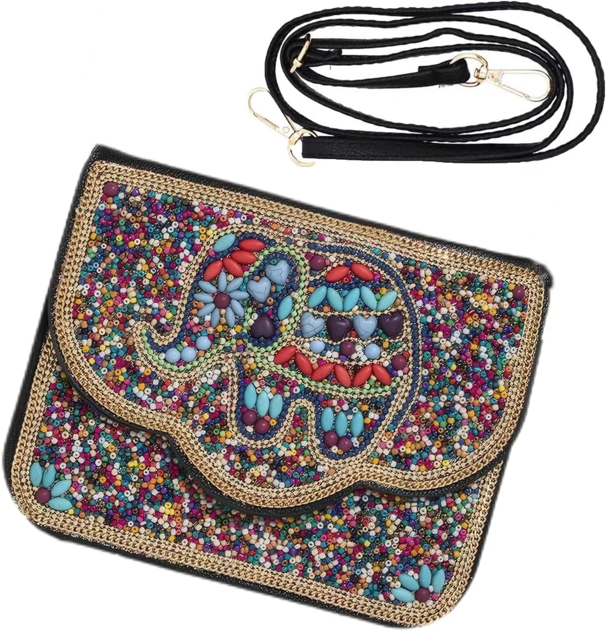 Bohemian Style Beaded Crossbody Bag for Women, Small Cell Phone Shoulder Bag, Cell Phone Wallet Purse, Adjustable Strap