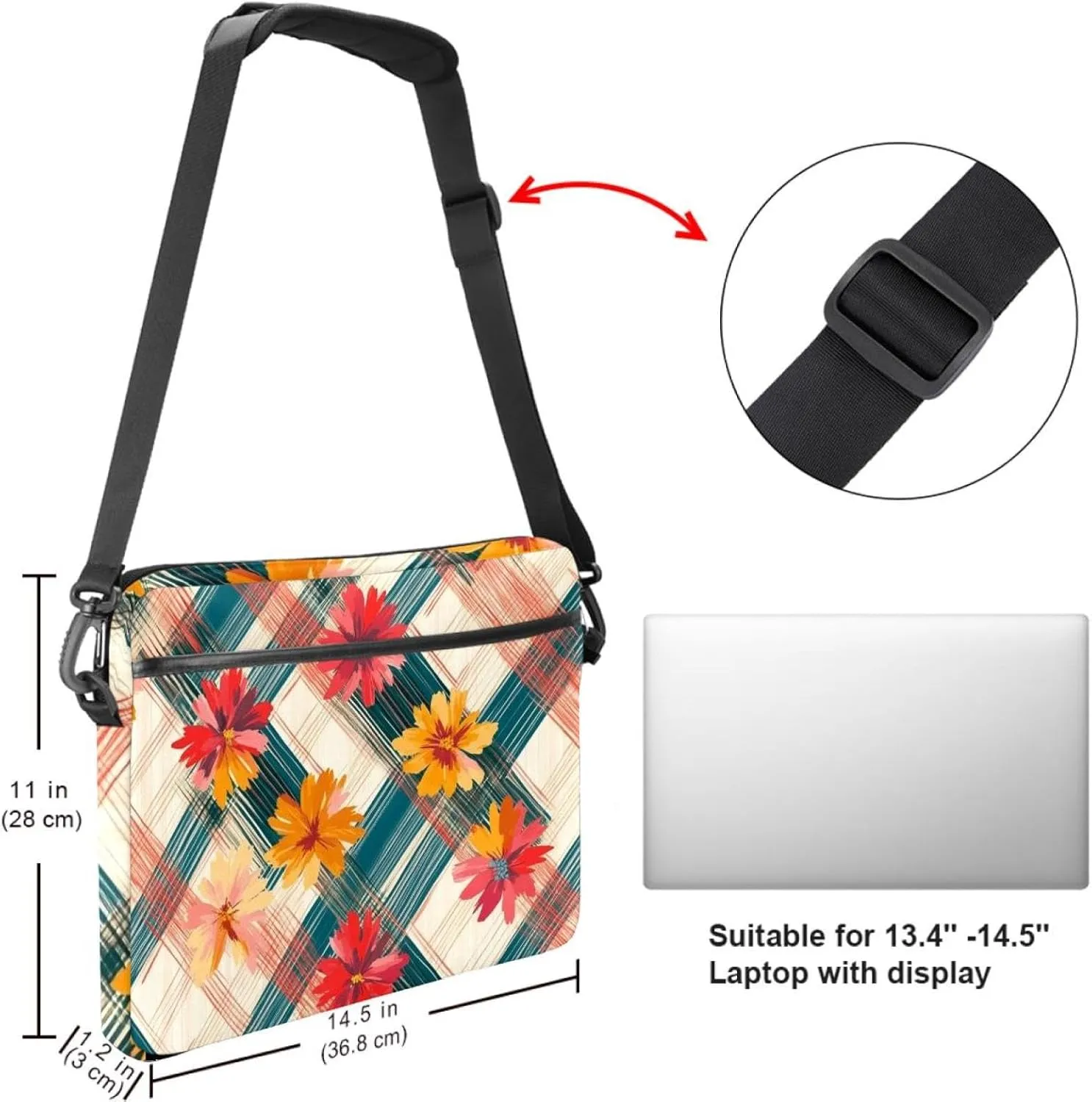 Boho Aesthetic Little Florals Laptop Bag Case Computer Sleeve Shoulder Messenger Bag for Work School