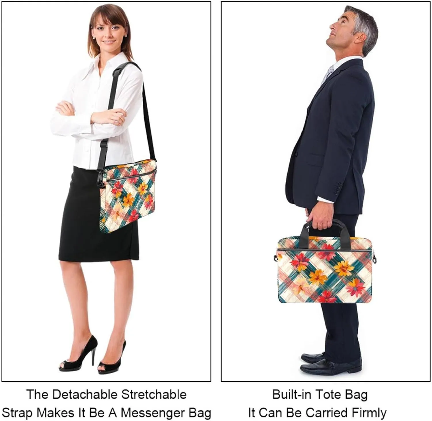Boho Aesthetic Little Florals Laptop Bag Case Computer Sleeve Shoulder Messenger Bag for Work School