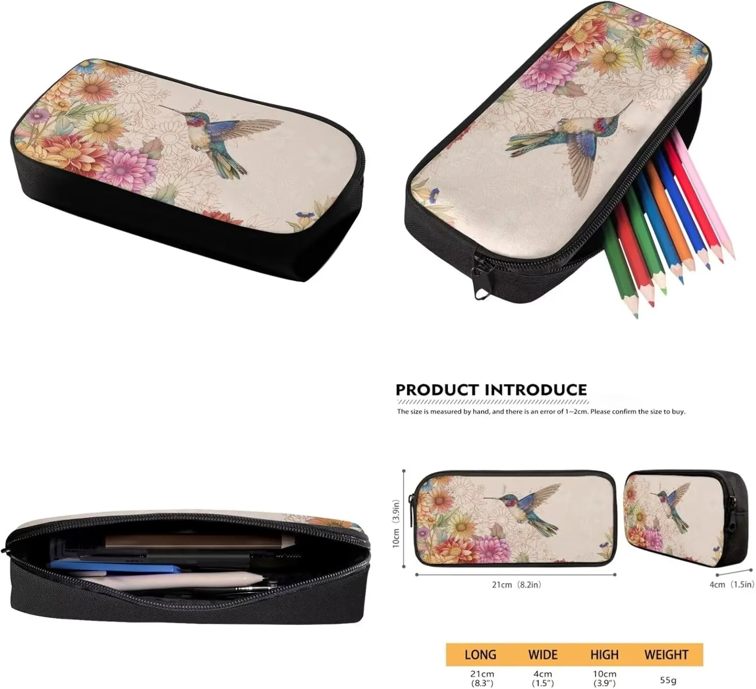 Boho Colorful Hummingbird Backpack for Elementary School Student Children Girls Cool 3 Piece Bookbag Set with Lunchbox Teen School Bag for Kids Middle School Kindergarten Primary