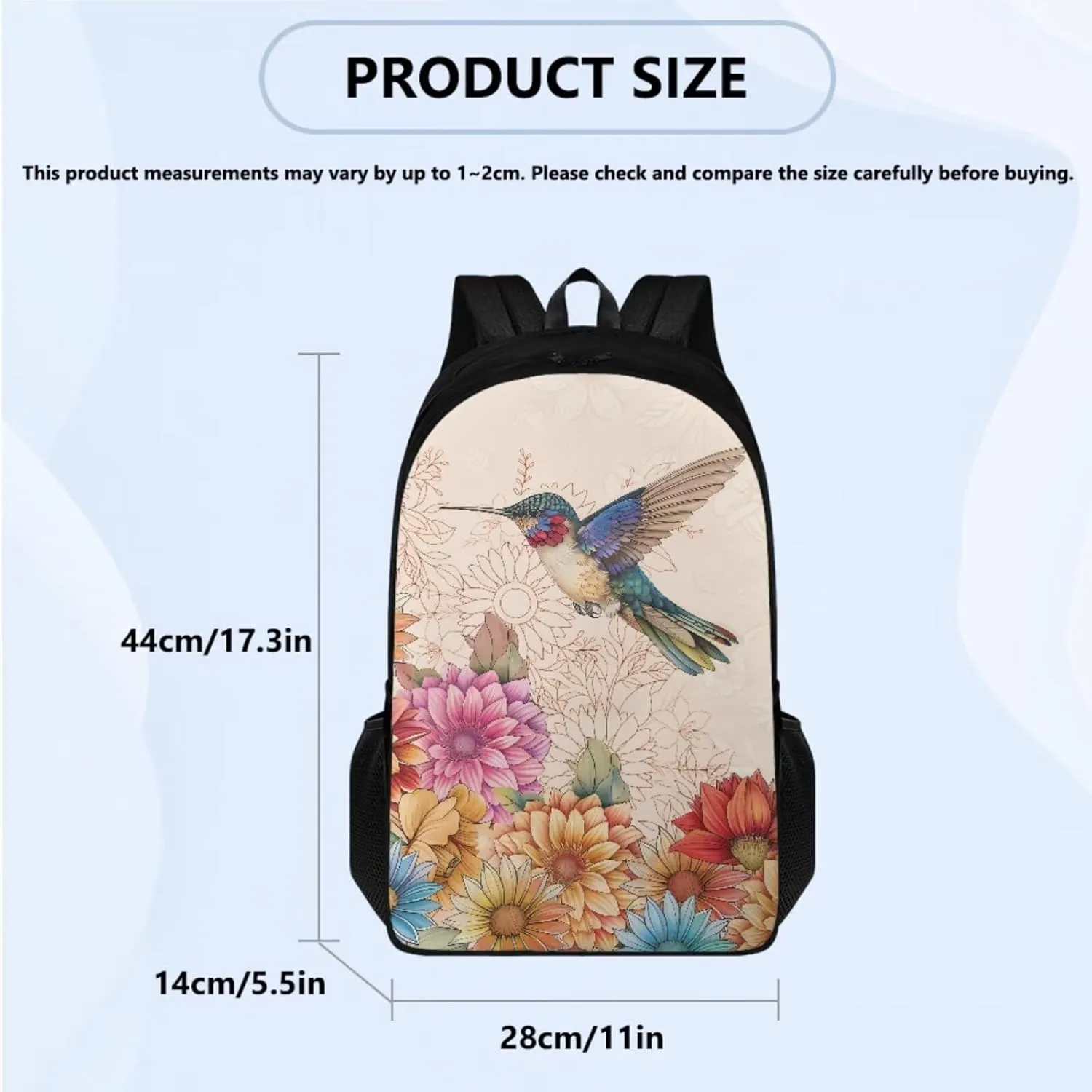 Boho Colorful Hummingbird Backpack for Elementary School Student Children Girls Cool 3 Piece Bookbag Set with Lunchbox Teen School Bag for Kids Middle School Kindergarten Primary
